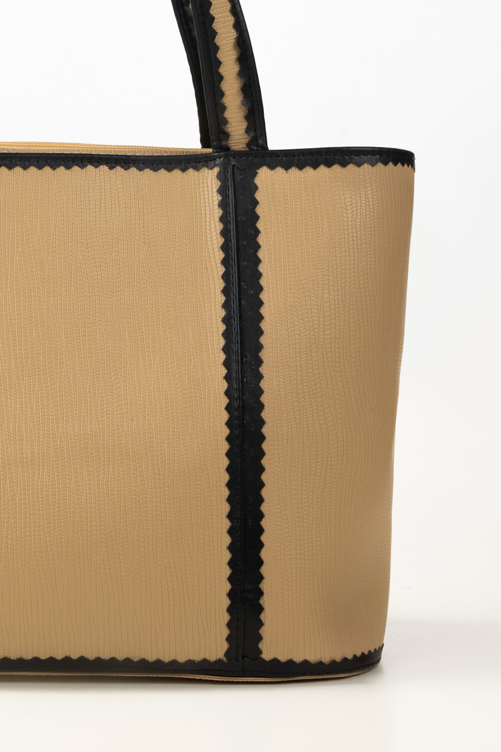 Beige Black Tote Bag