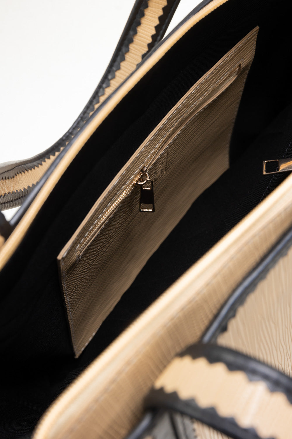 Beige Black Tote Bag