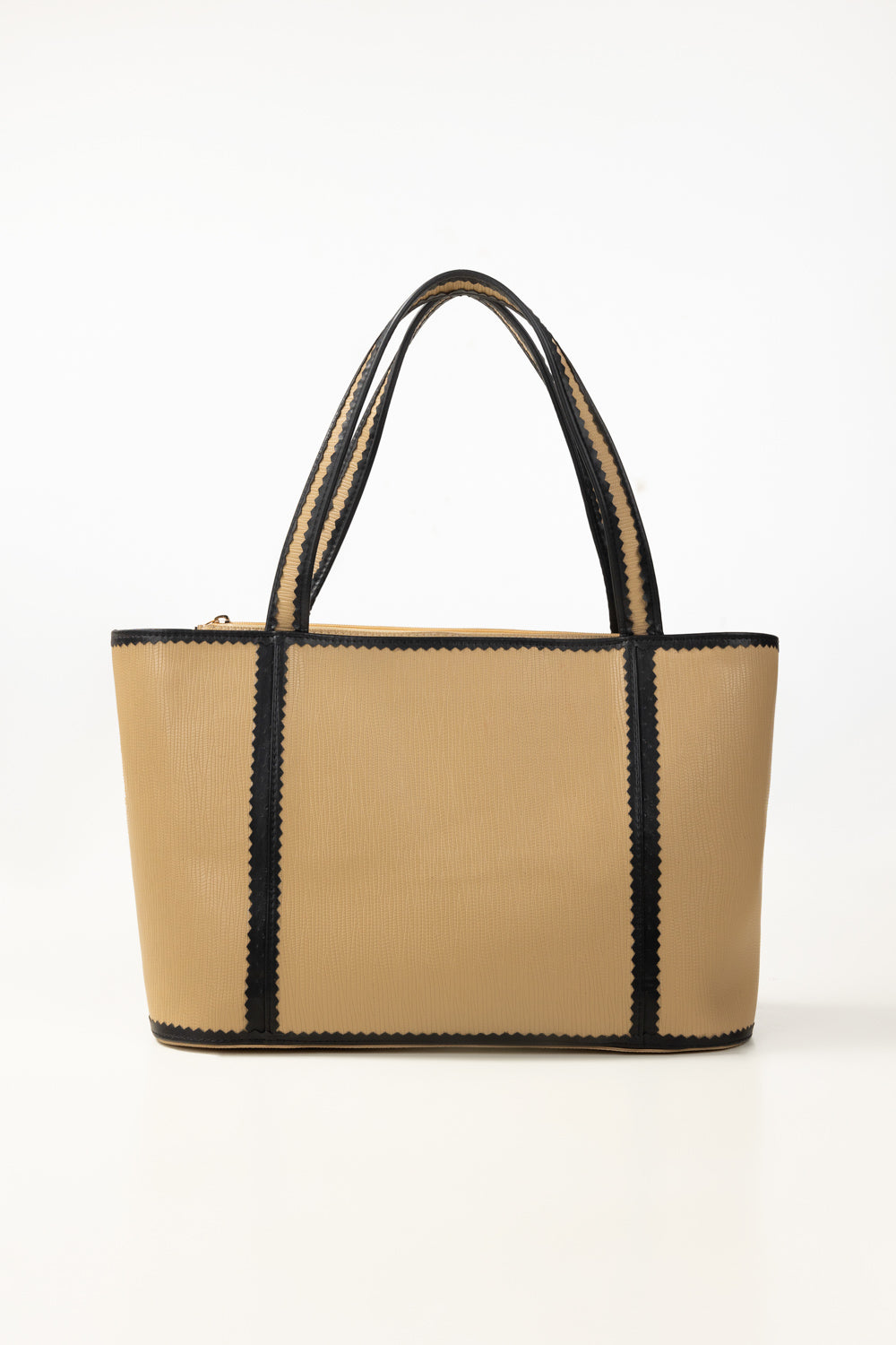 Beige Black Tote Bag