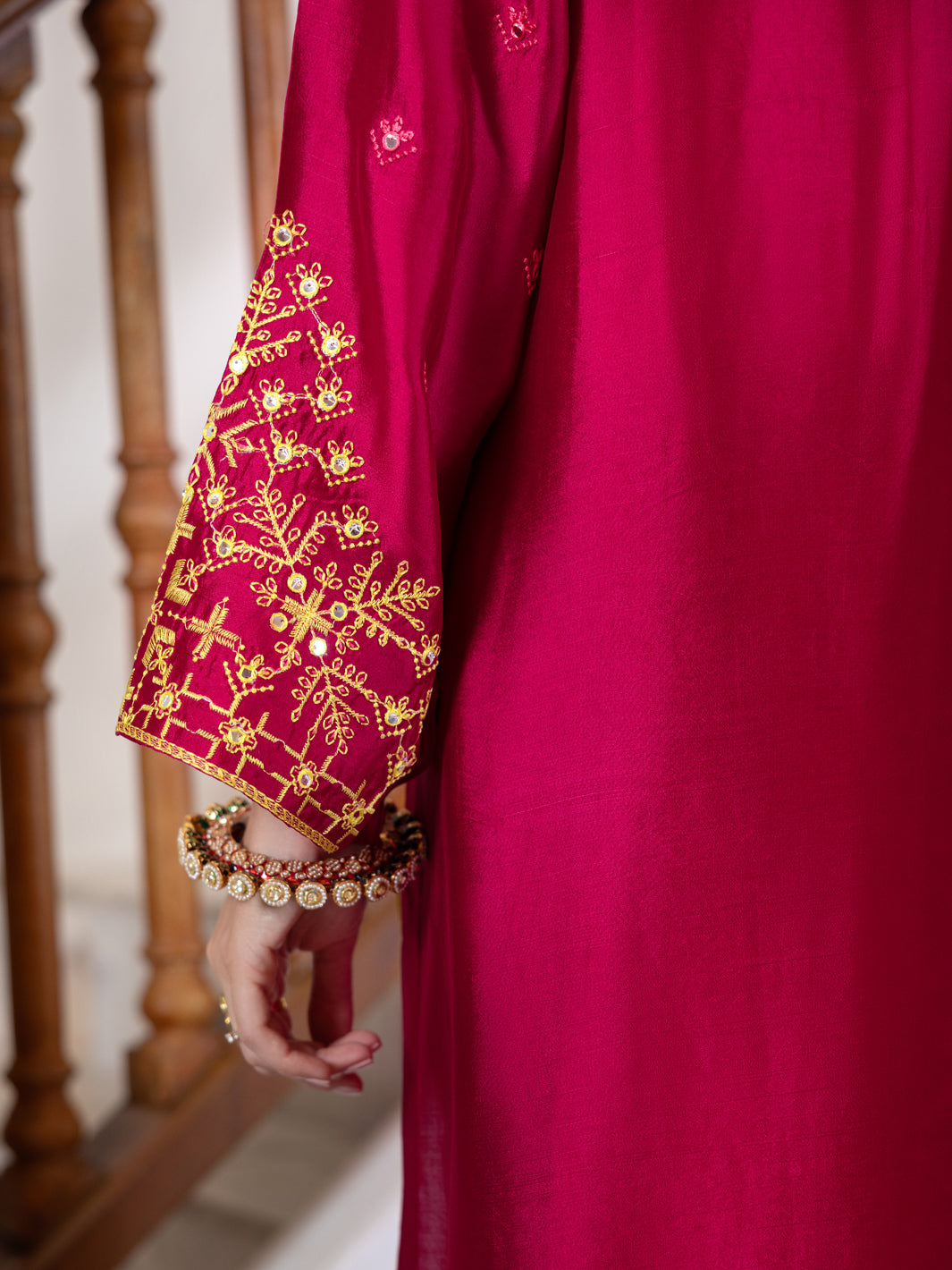 Fuchsia Sheesha Silk Formal 3 Piece Stitched - AL-3PS-LS-461