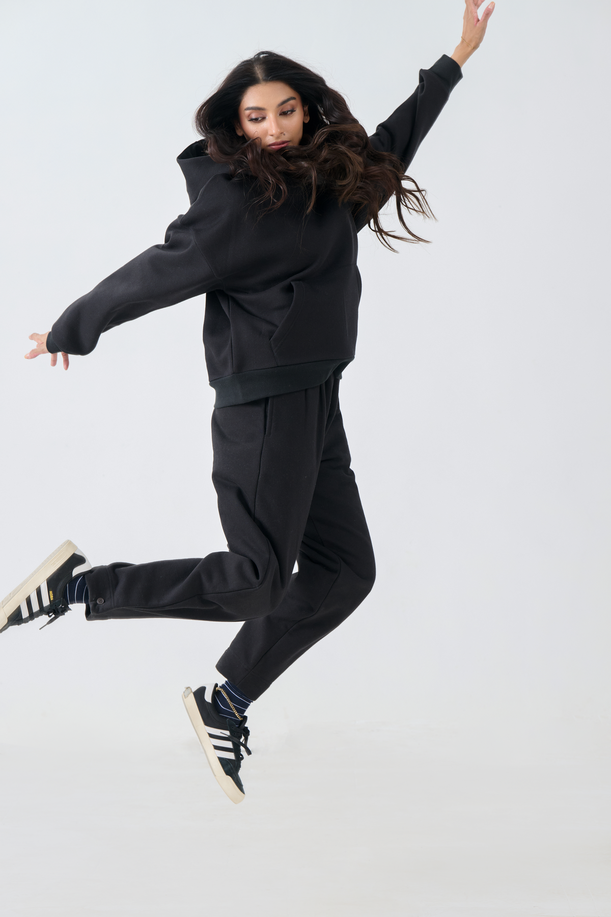 Loose Fit Fleece Pull Over Hoodie with Digital Print Patch (Black)