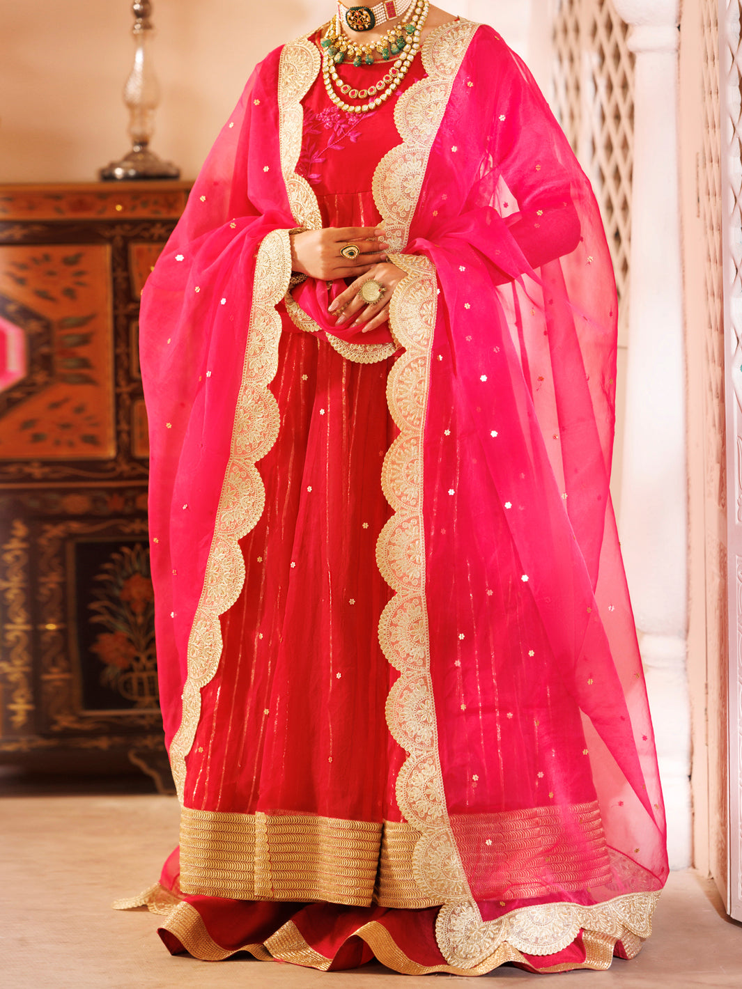 Pink Organza Formal 3Pc Stitched - AL-3PS-LS-483
