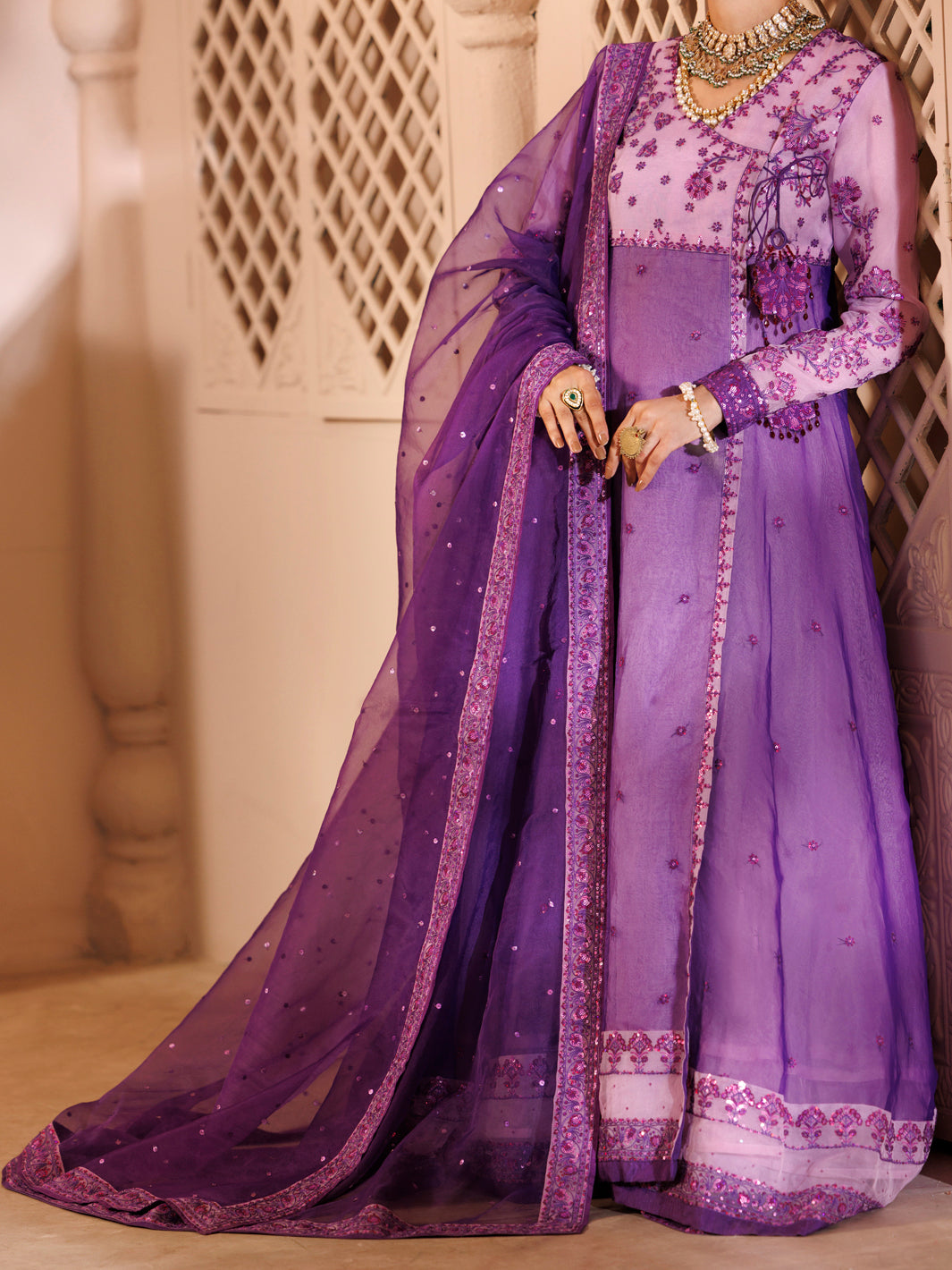 Purple Organza Formal 3Pc Stitched - AL-3PS-LS-485