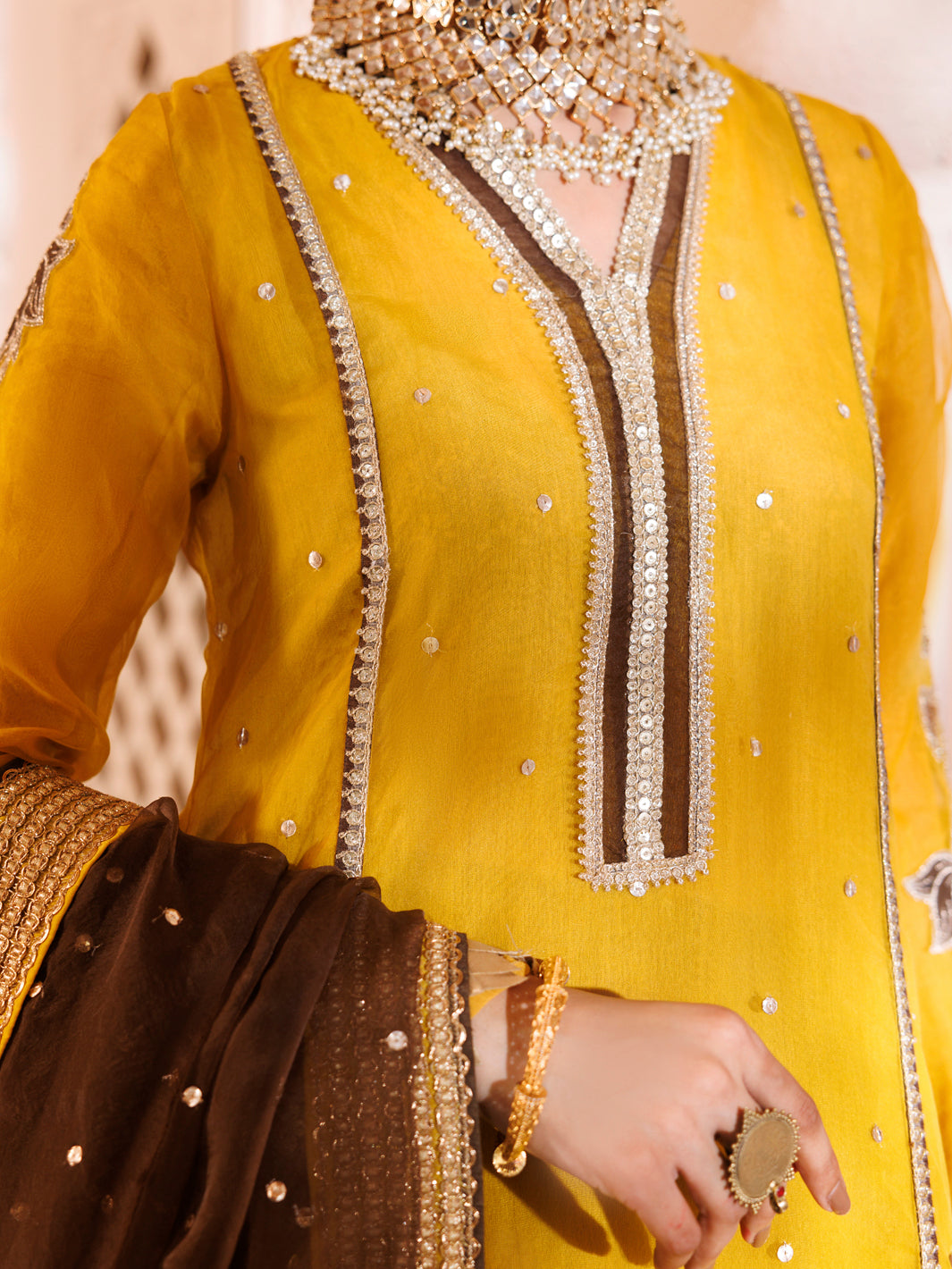 Yellow Organza Formal 3Pc Stitched - AL-3PS-LS-486