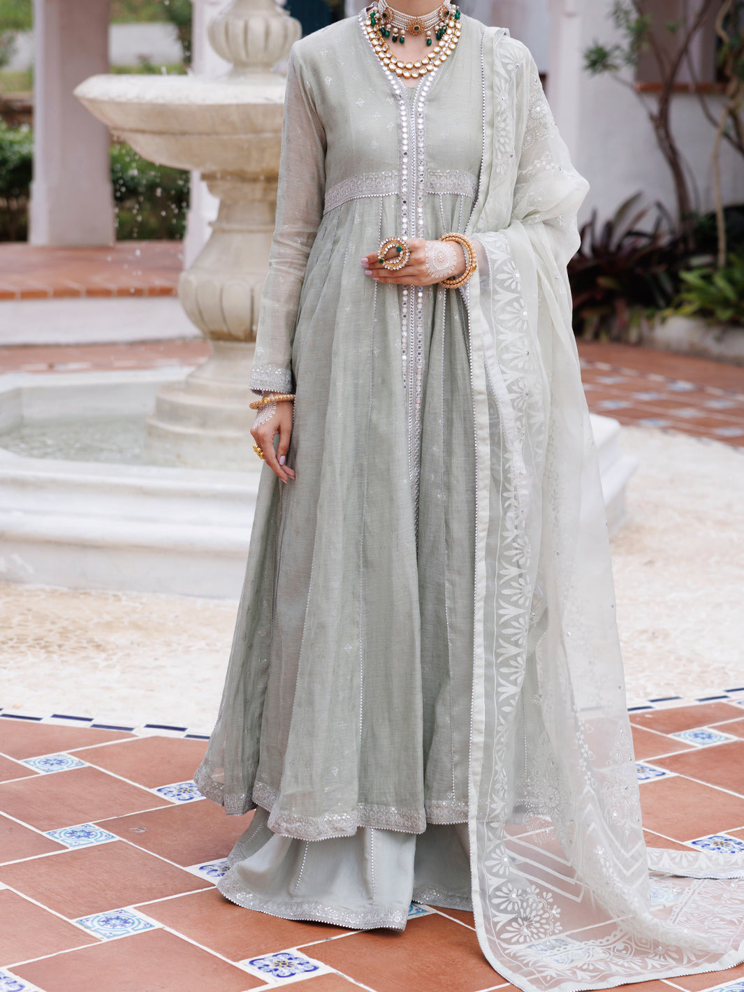 Pistachio Green Mesuri Net Formal 3 Piece Stitched - AL-3PS-LS-490