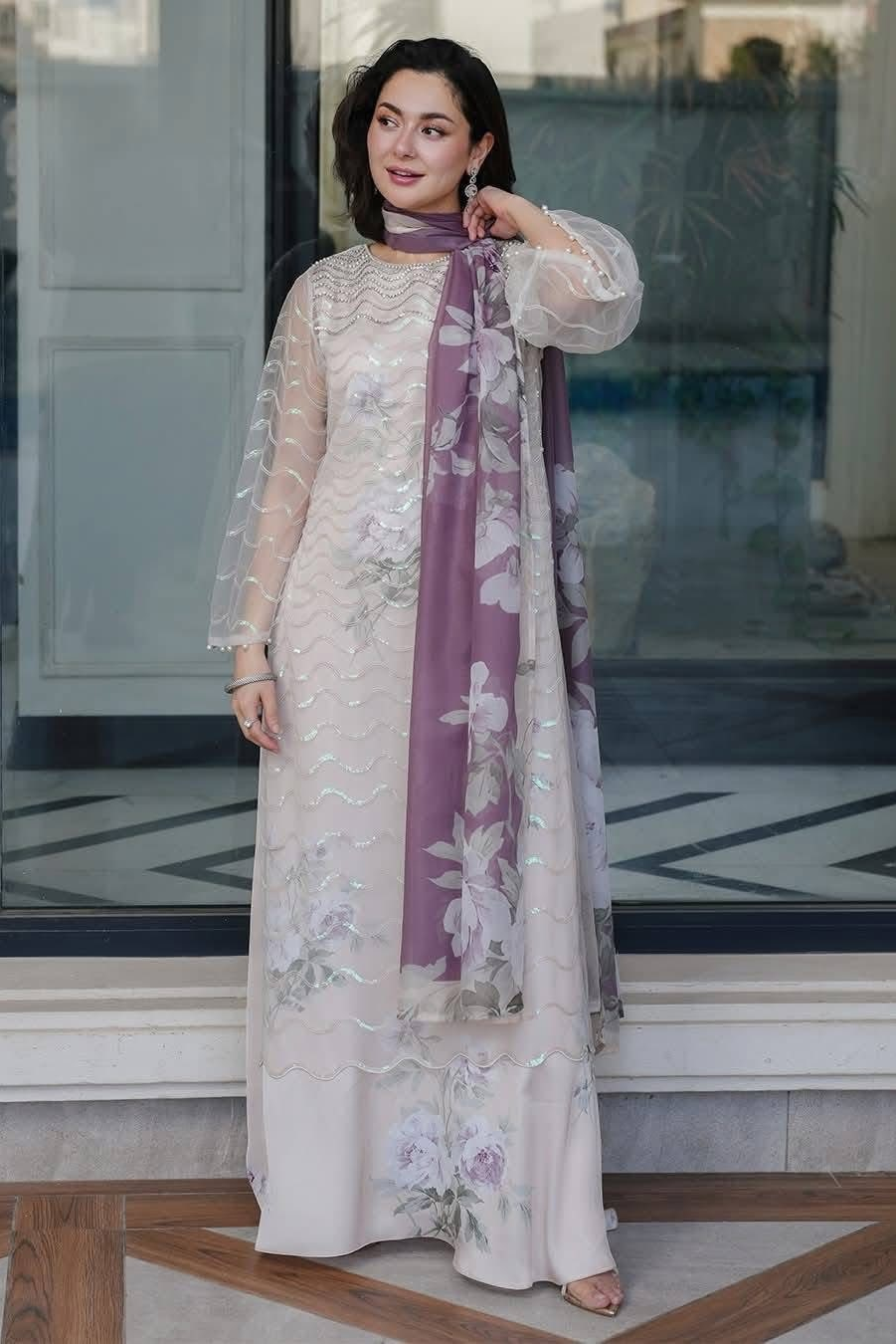 Lulusar Luxury Silk Embroidered 4 Pieces Net With Silk Inner Noural Dress