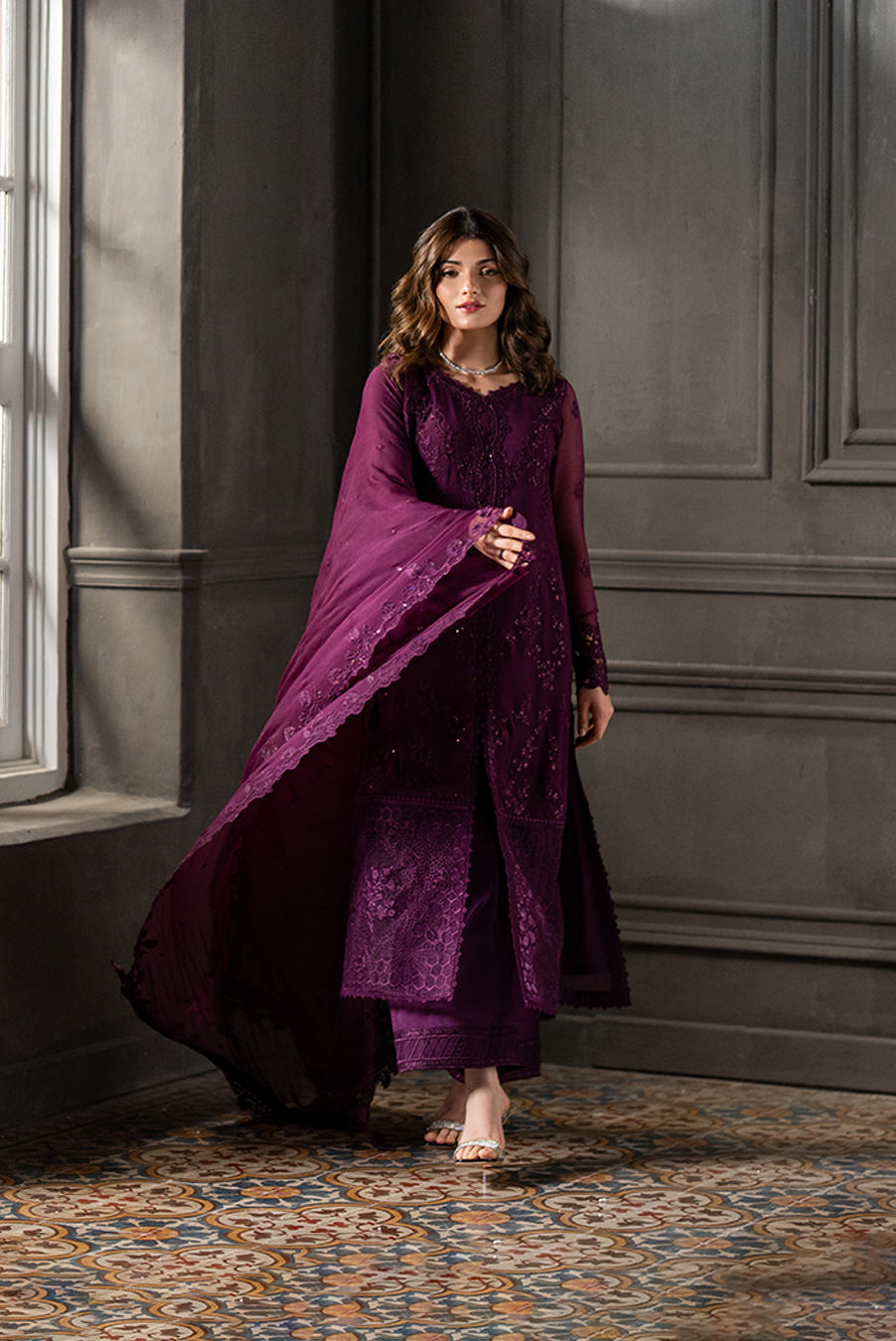 Azure Wedding Festive Luxury Chiffon Embroidered Collection Rose Noir