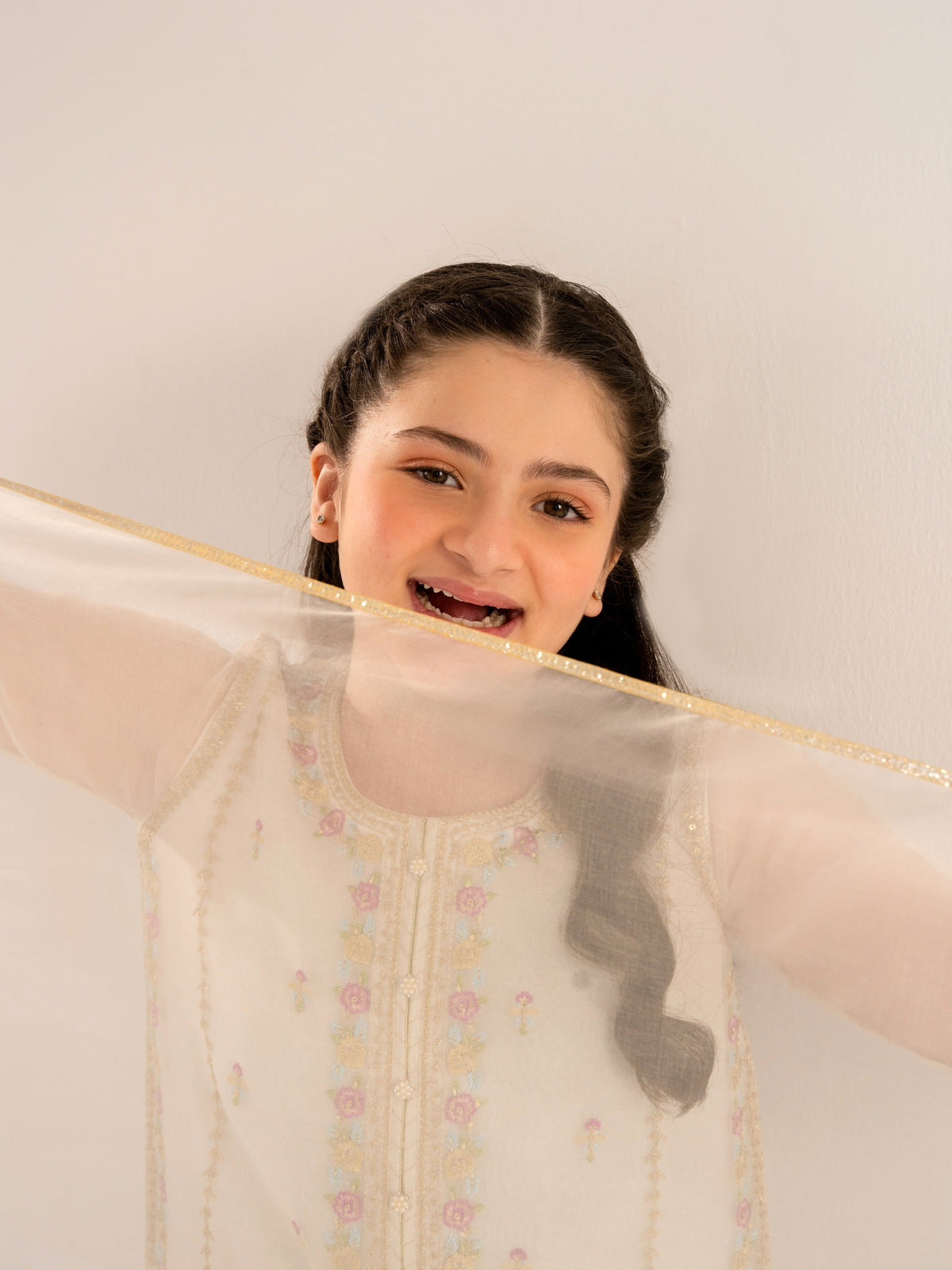 (Kids) 3 Piece - Embroidered Organza Net Suit KD-023