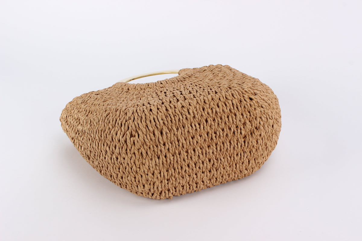 Derya Raffia Structured Bag with Wooden Handle