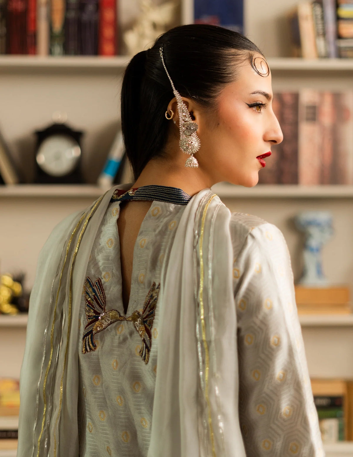 Laado Slate Moonstone Embroidered Dupatta