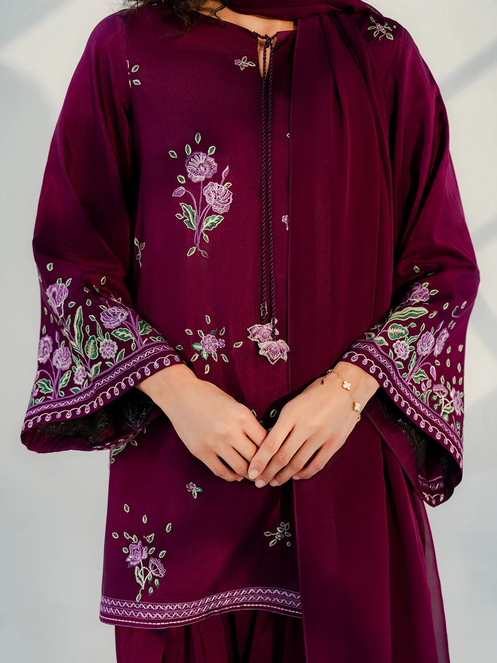 PLUM RADIANCE - 3pcs Tusser Silk Ensemble