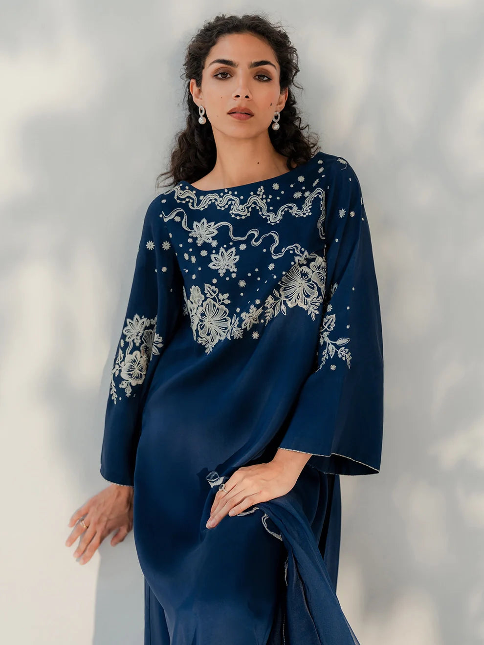 MIDNIGHT SAPPHIRE - 3pcs Khaddi Silk Ensemble
