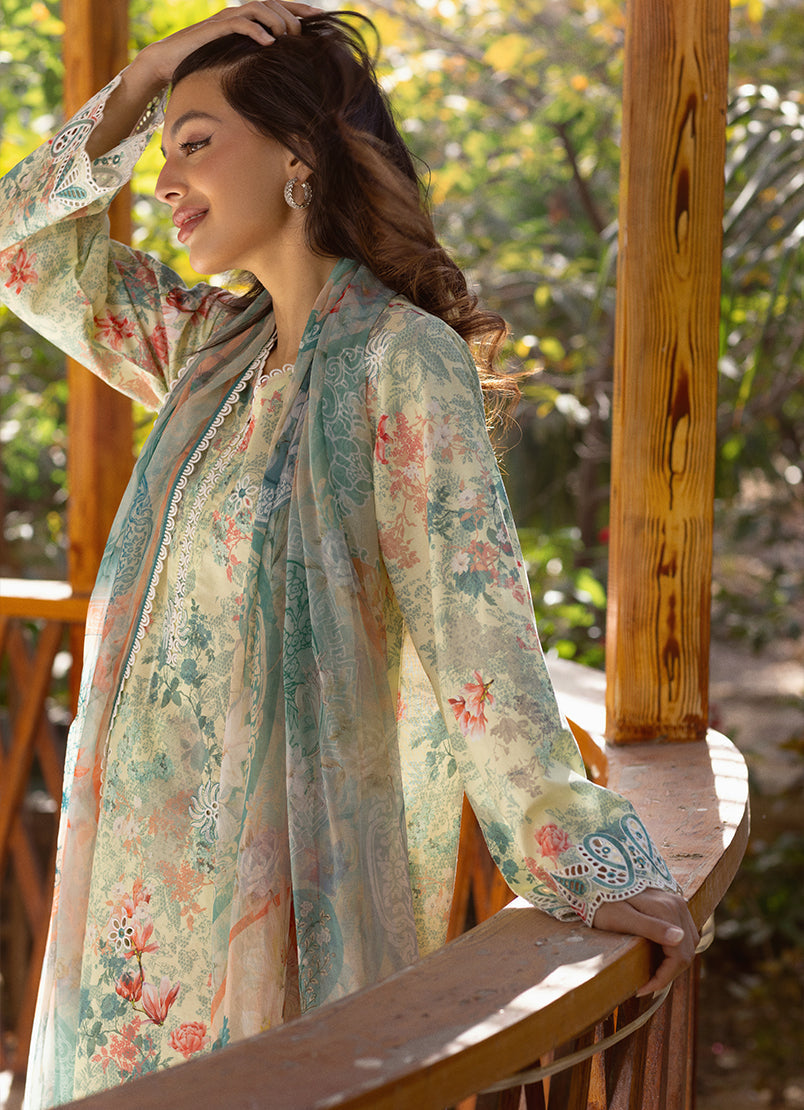 3 Pc Embroidered Printed Suit