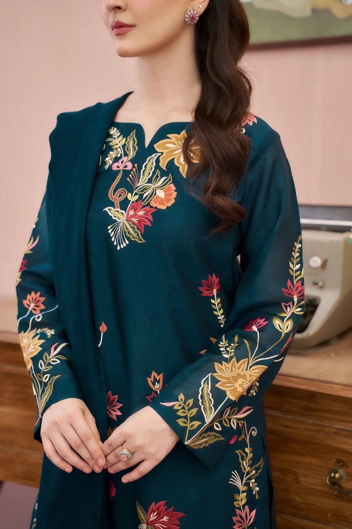 Poshkari Zimml Luxury Dhanak Lawn Embroidered 2Pc Unstitched Suit PA-199
