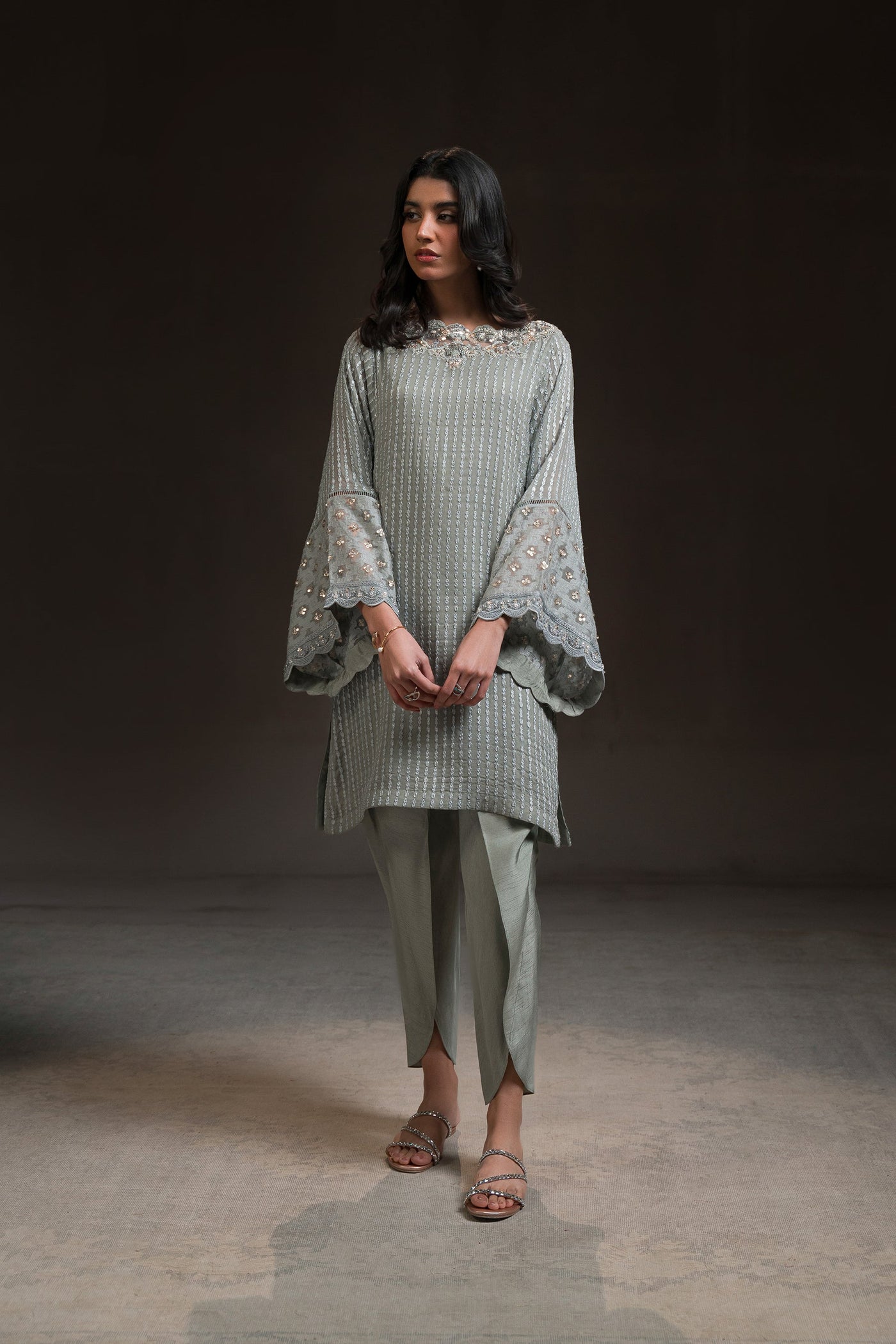 Boxy Tunic And Tulip Shalwar Set (D-08)