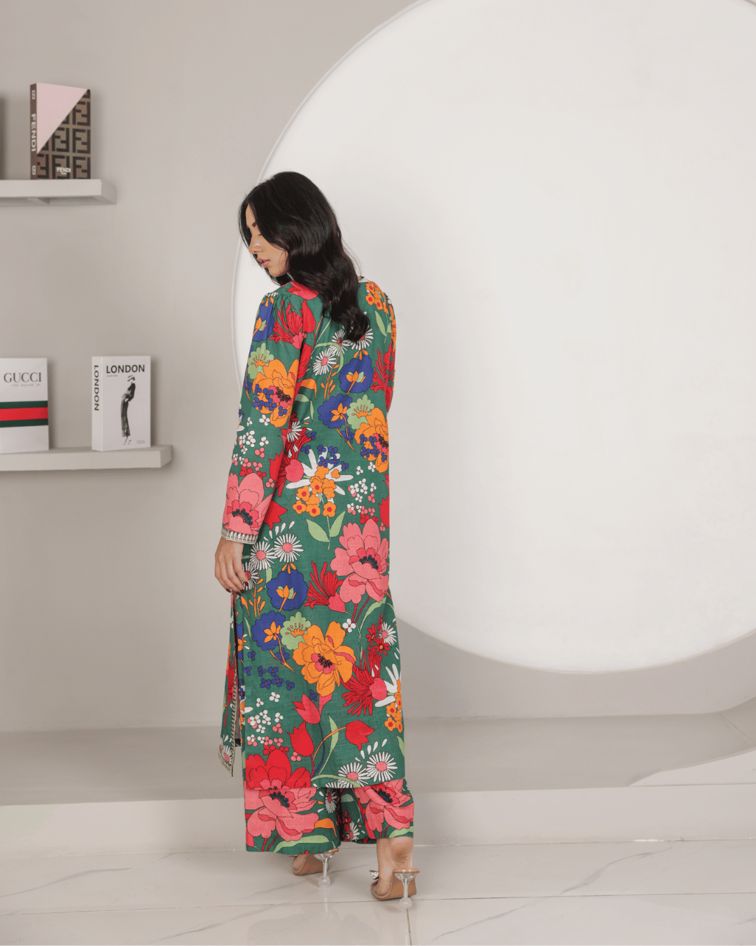 Green Glamour – Elegant Embroidered Suit for Women