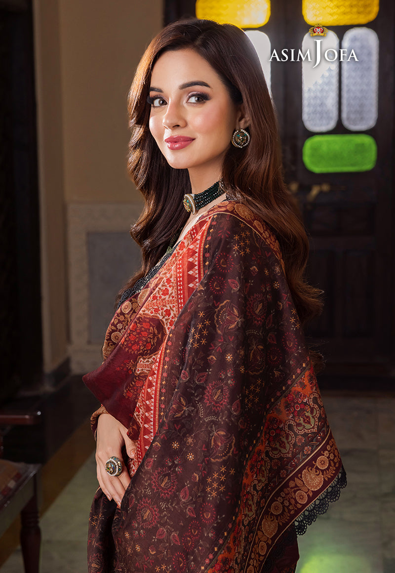 Ajrw-25 Designers Stitched Embroidered Premium Winter Cotton 3 Pcs