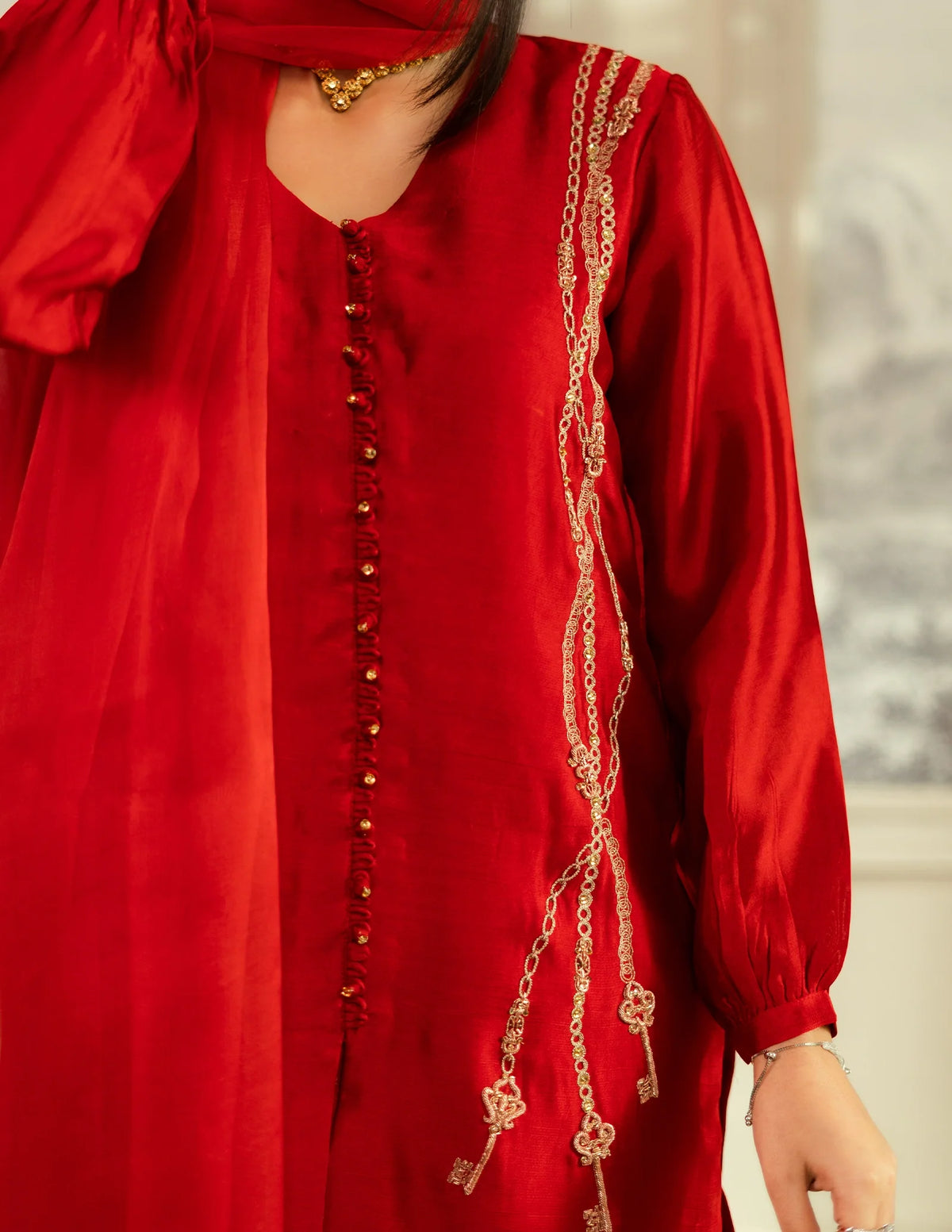 Laado Scarlet Ruby Embroidered Dupatta