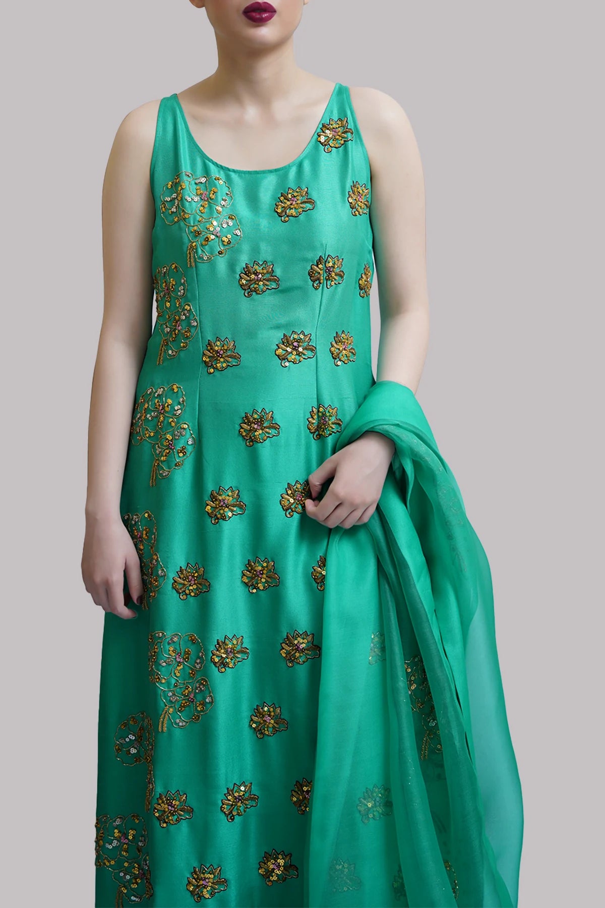 Mint Embellished Raw Silk Set