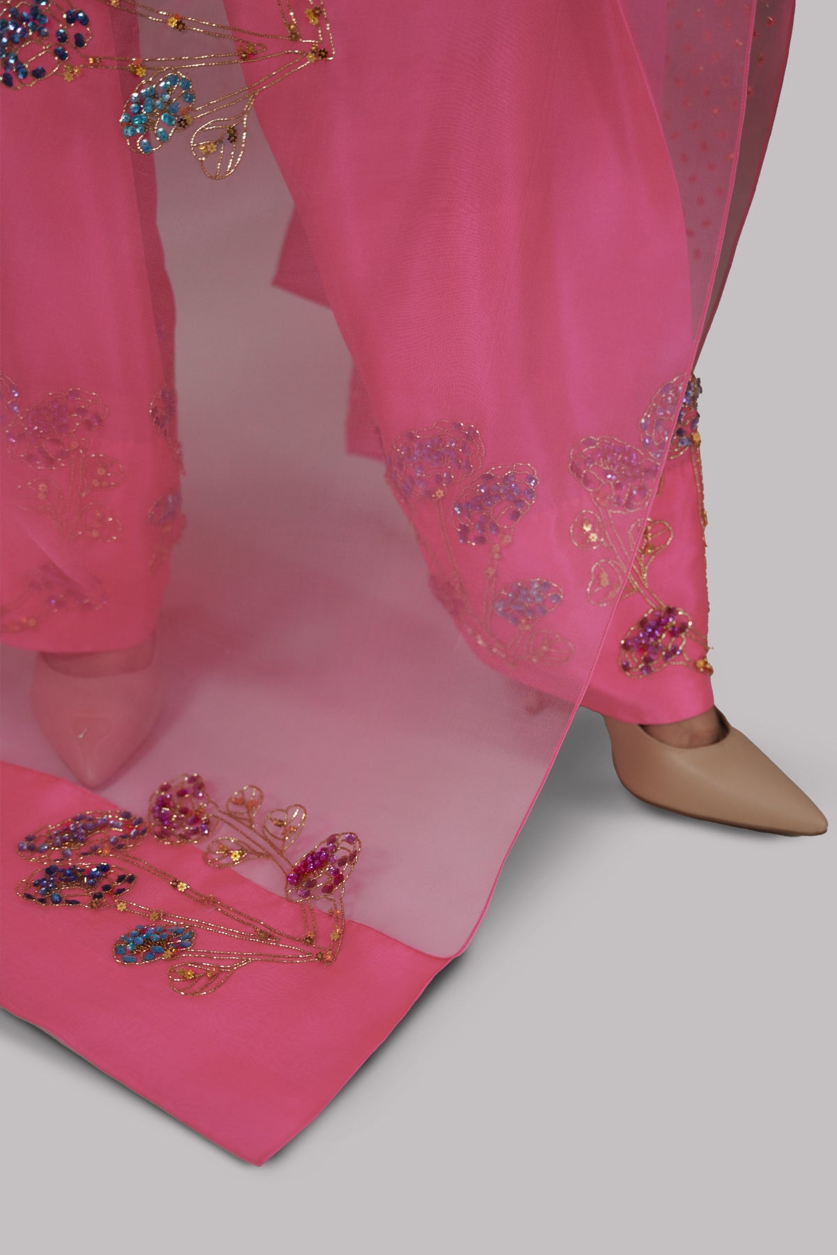 Fandango Pink Embellished Raw Silk Set