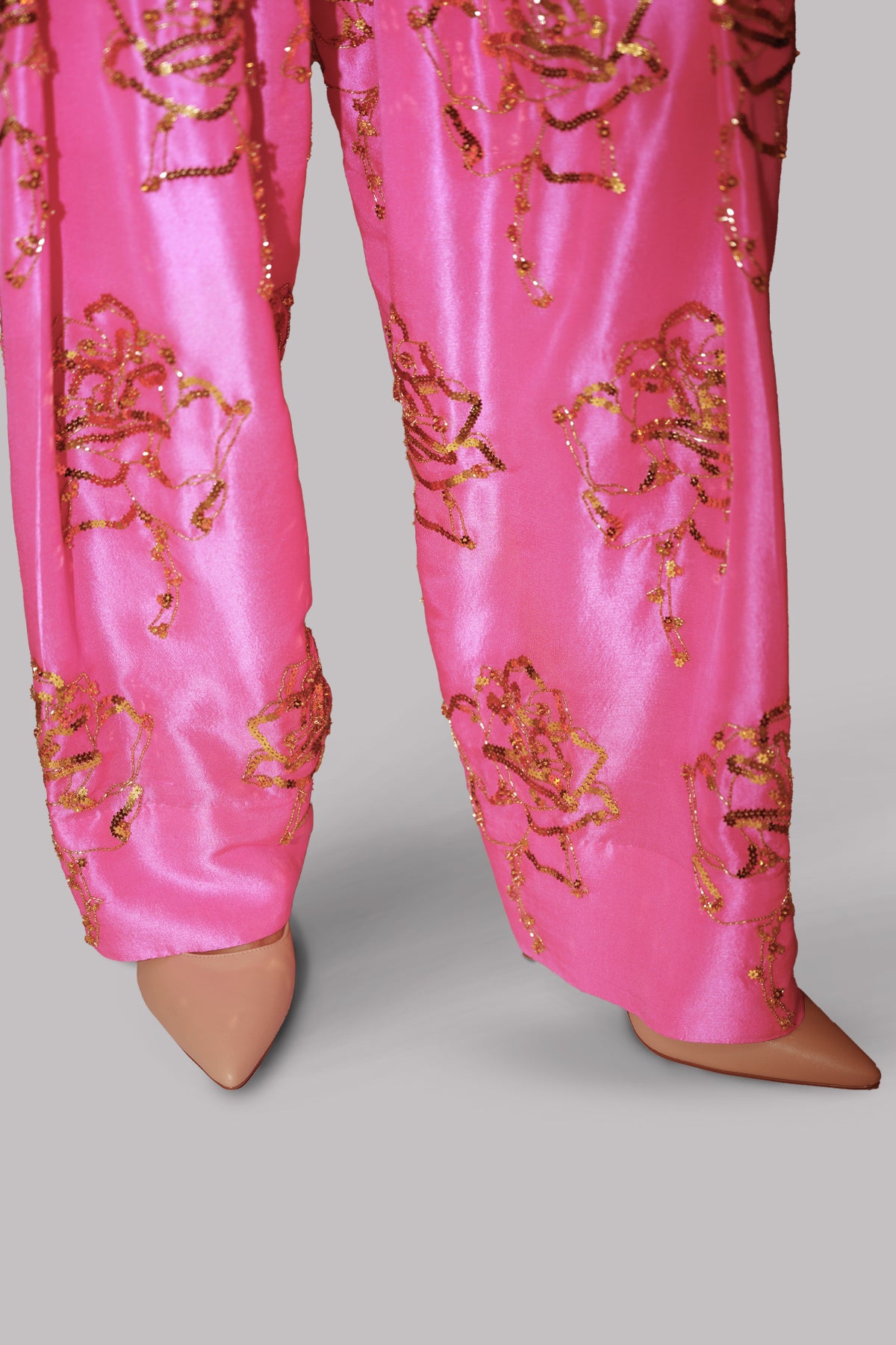Pink Carnation Embellished Raw Silk Set