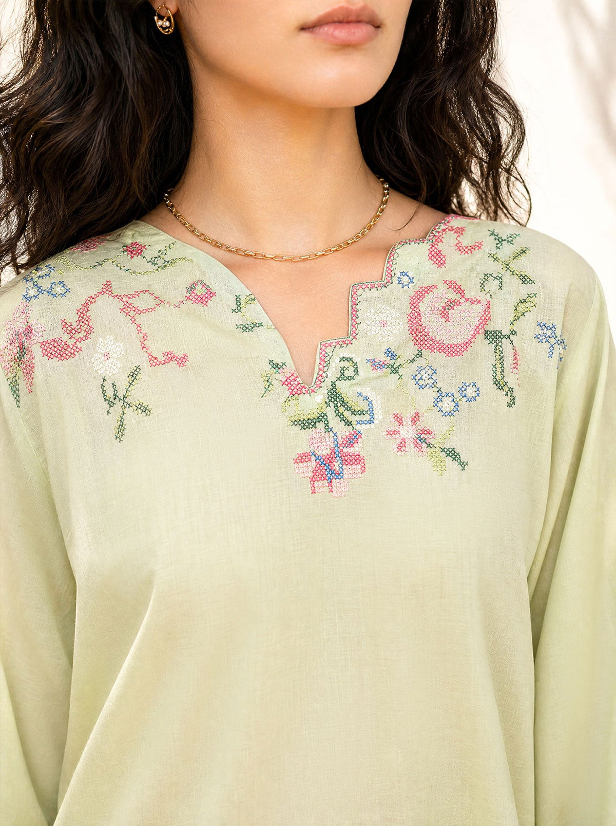 SS26DC-2626 LIGHT GREEN 2PCS  EMBROIDERED KURTA WITH TROUSER