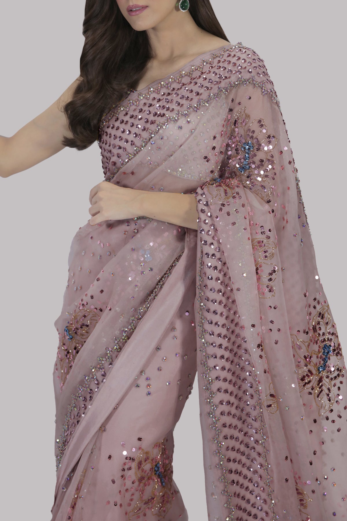 Peach Blush Embellished Organza Sari