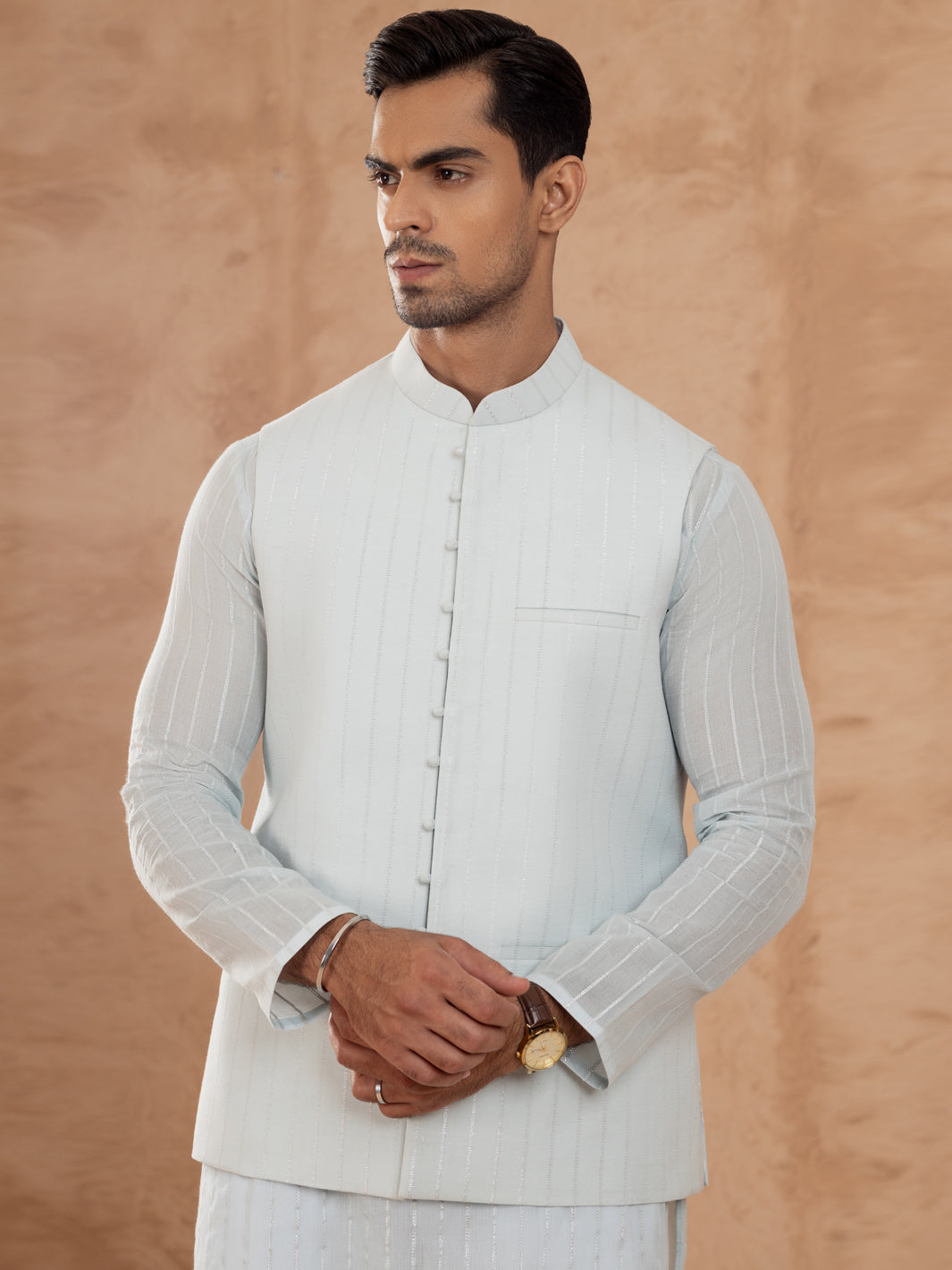 Sky Blue Cotton Waistcoat - AL-WC-547A