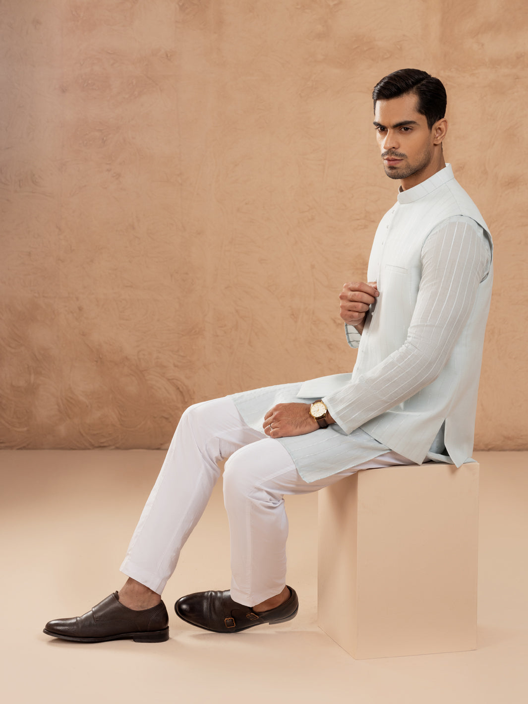 Sky Blue Cotton Waistcoat - AL-WC-547A