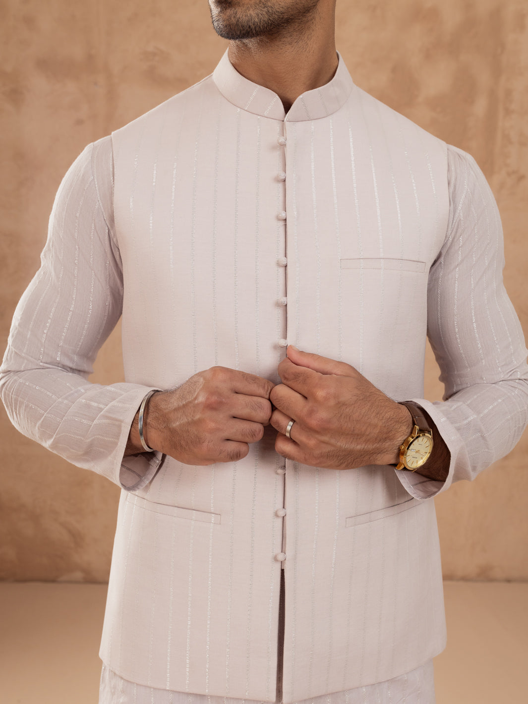 Light Pink Cotton Waistcoat - AL-WC-547B