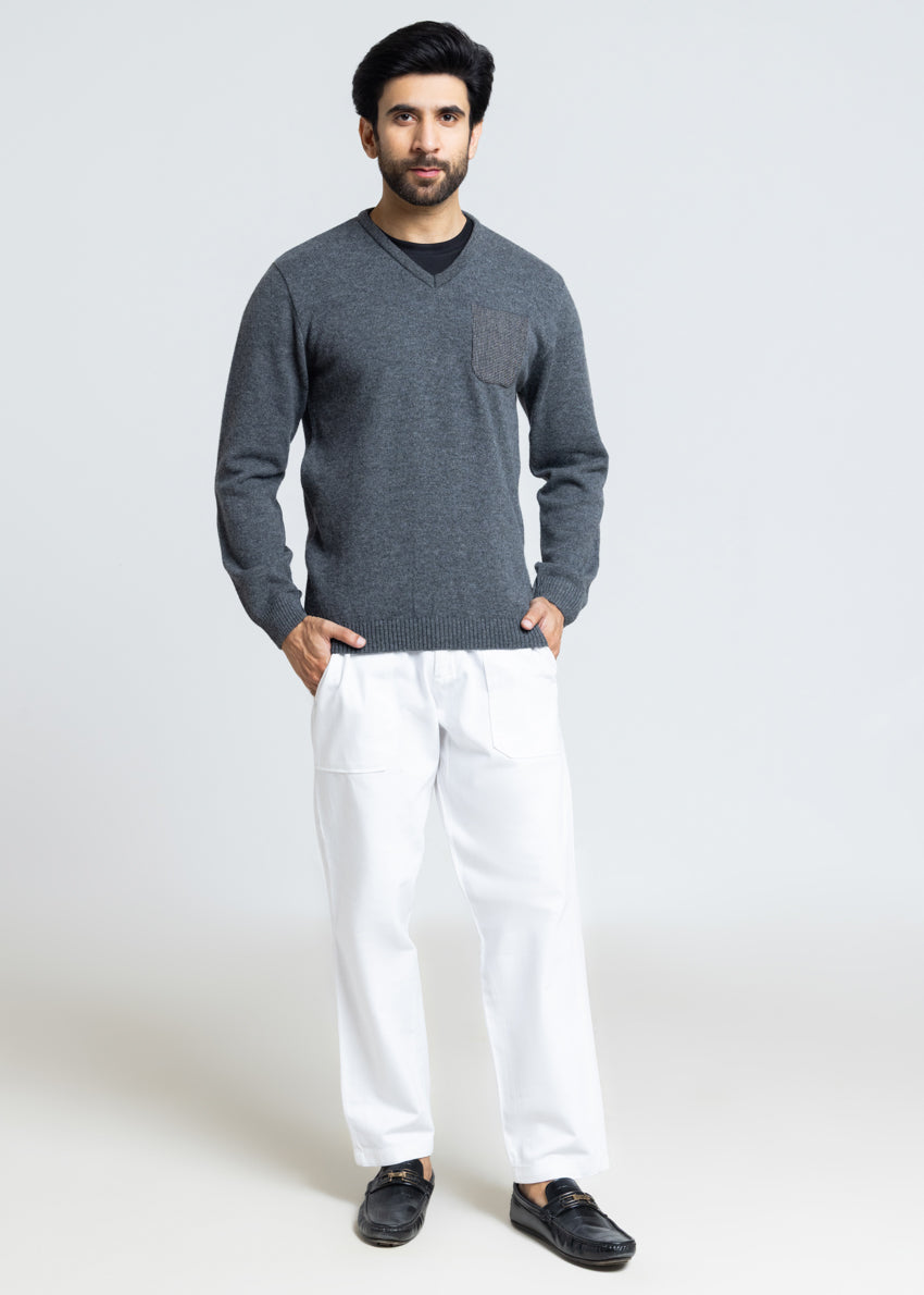 Black-V-Neck Full Sleeves Sweater (552-14)