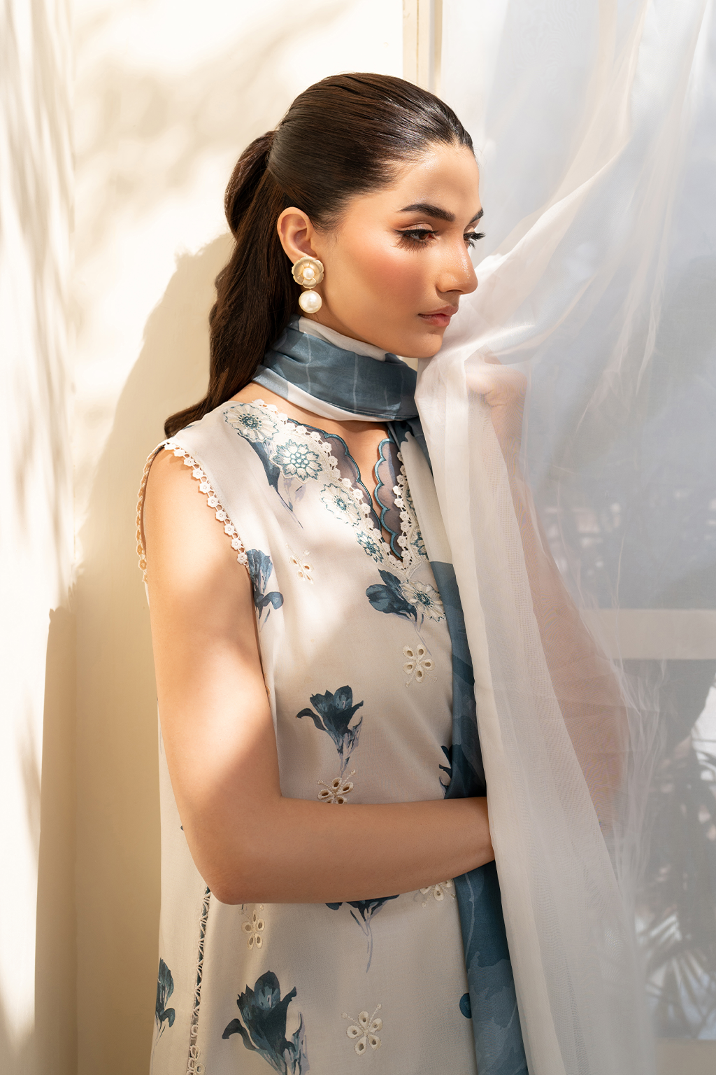 UE-442 Borer Embroidered Printed Lawn