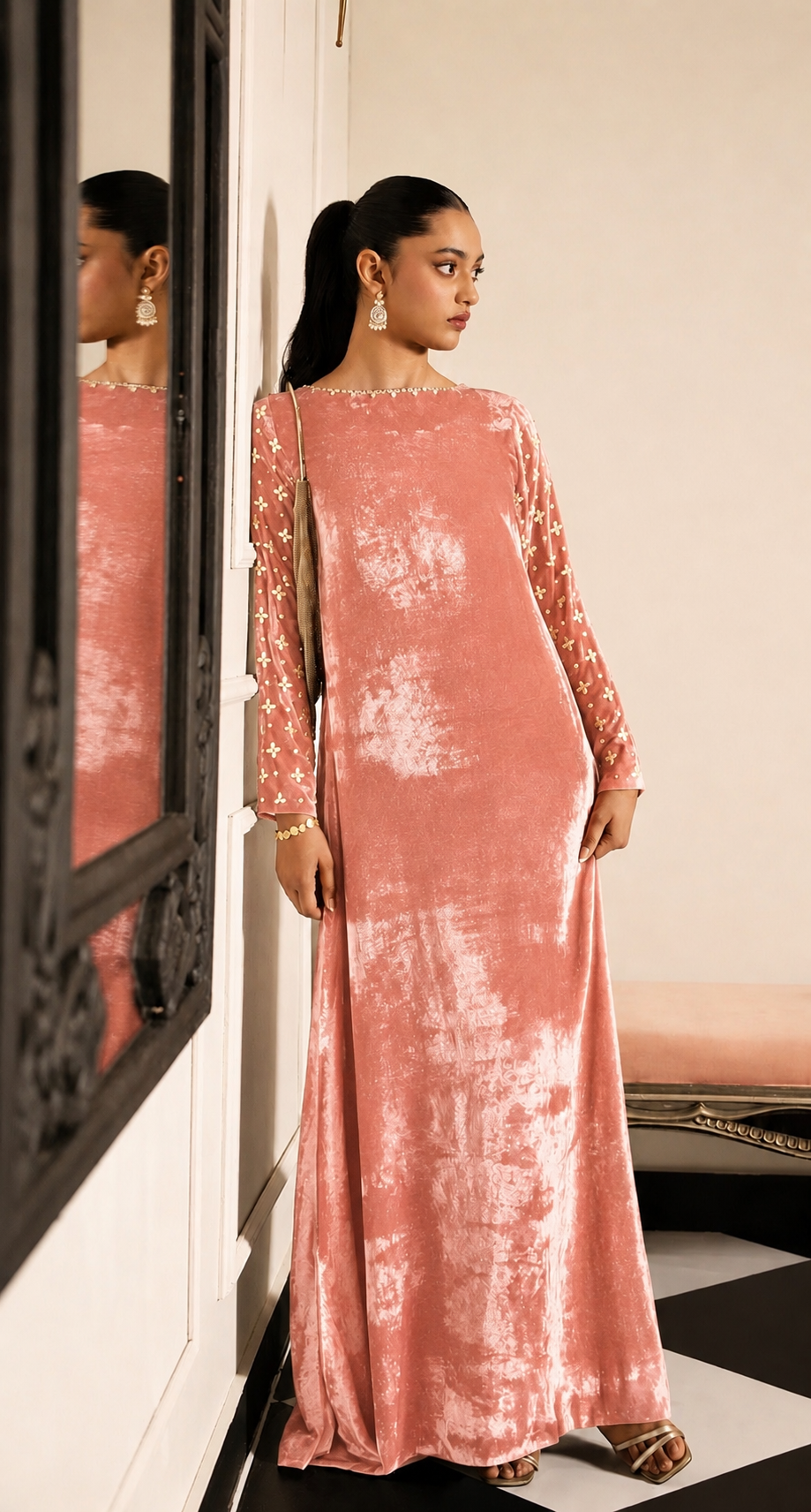 Salmon Velvet Kaftan