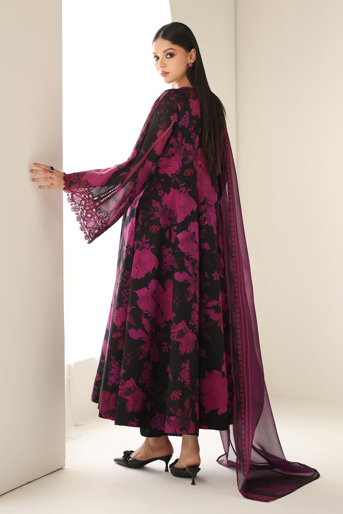 3 Piece Embellished Cotton Net Suit