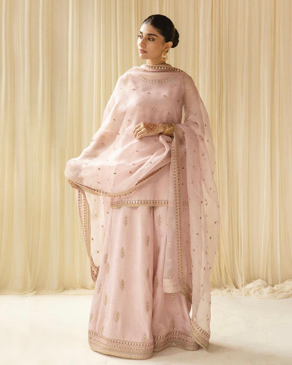 Pink Majesty Sharara Suit | Blush Pink Premium Lawn 3 Piece