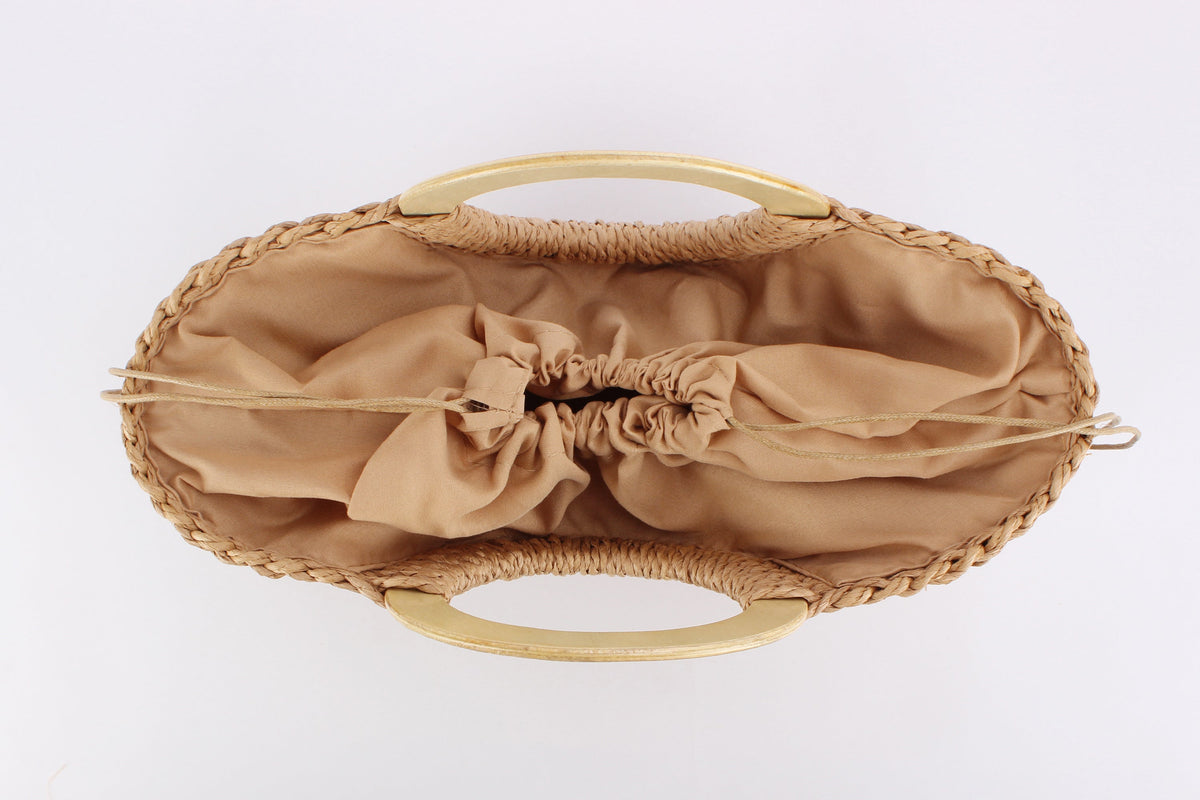 Derya Raffia Structured Bag with Wooden Handle