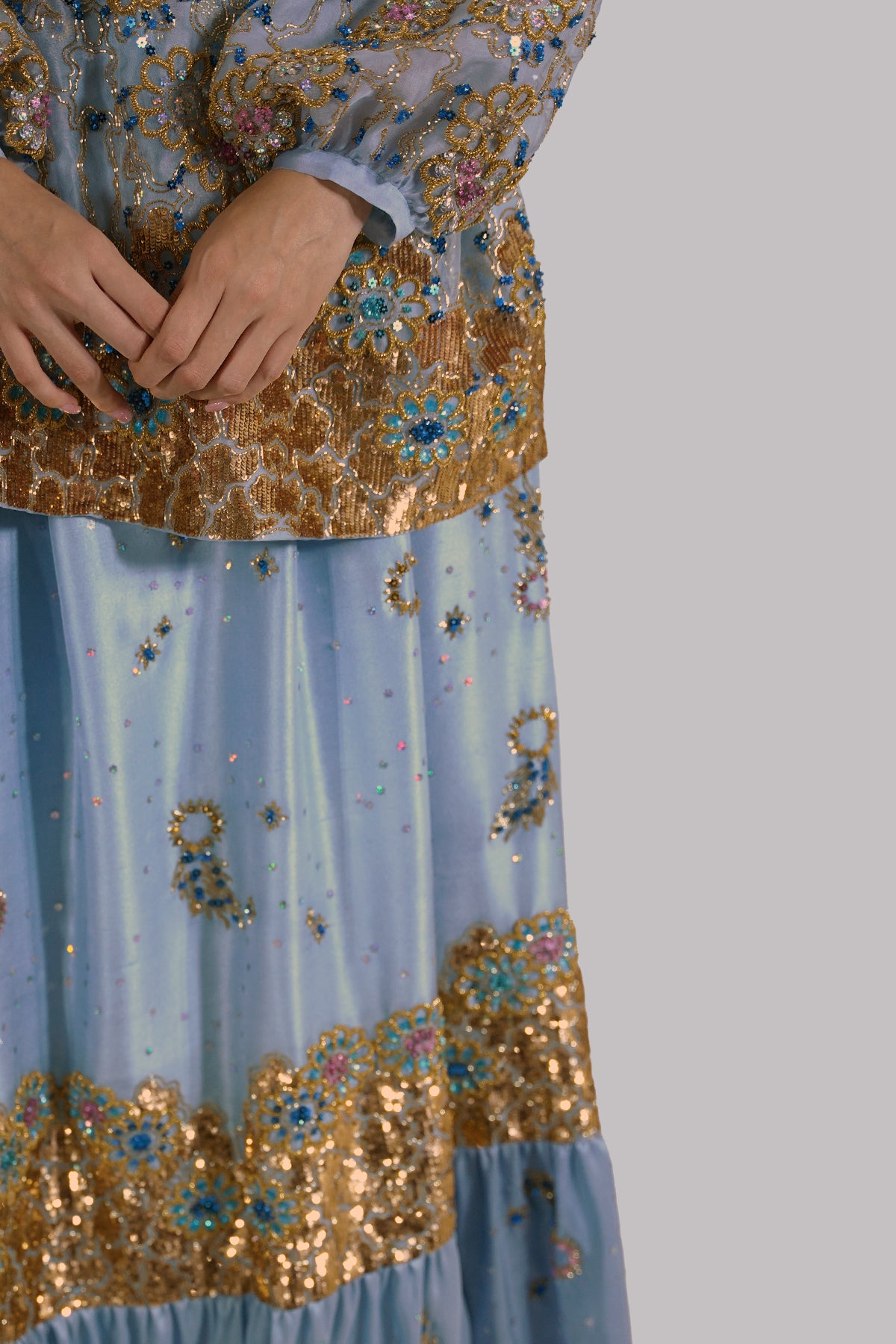 Cashmere Blue Embellished Organza Skirt Set