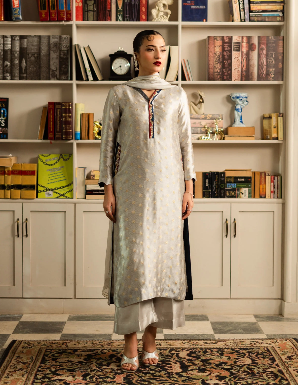 Laado Slate Moonstone Embroidered Dupatta