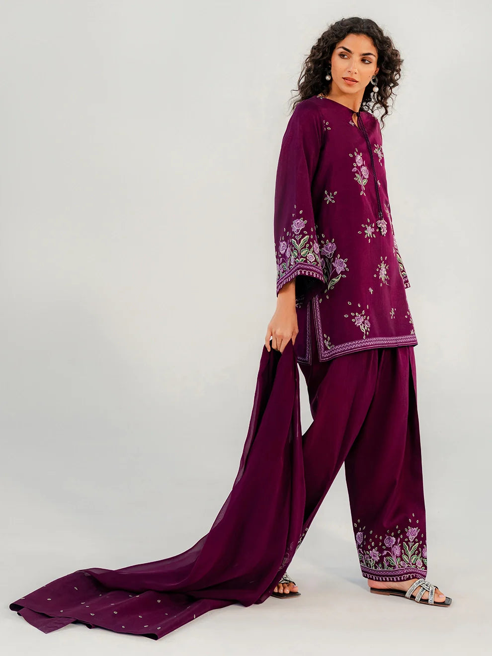 PLUM RADIANCE - 3pcs Tusser Silk Ensemble