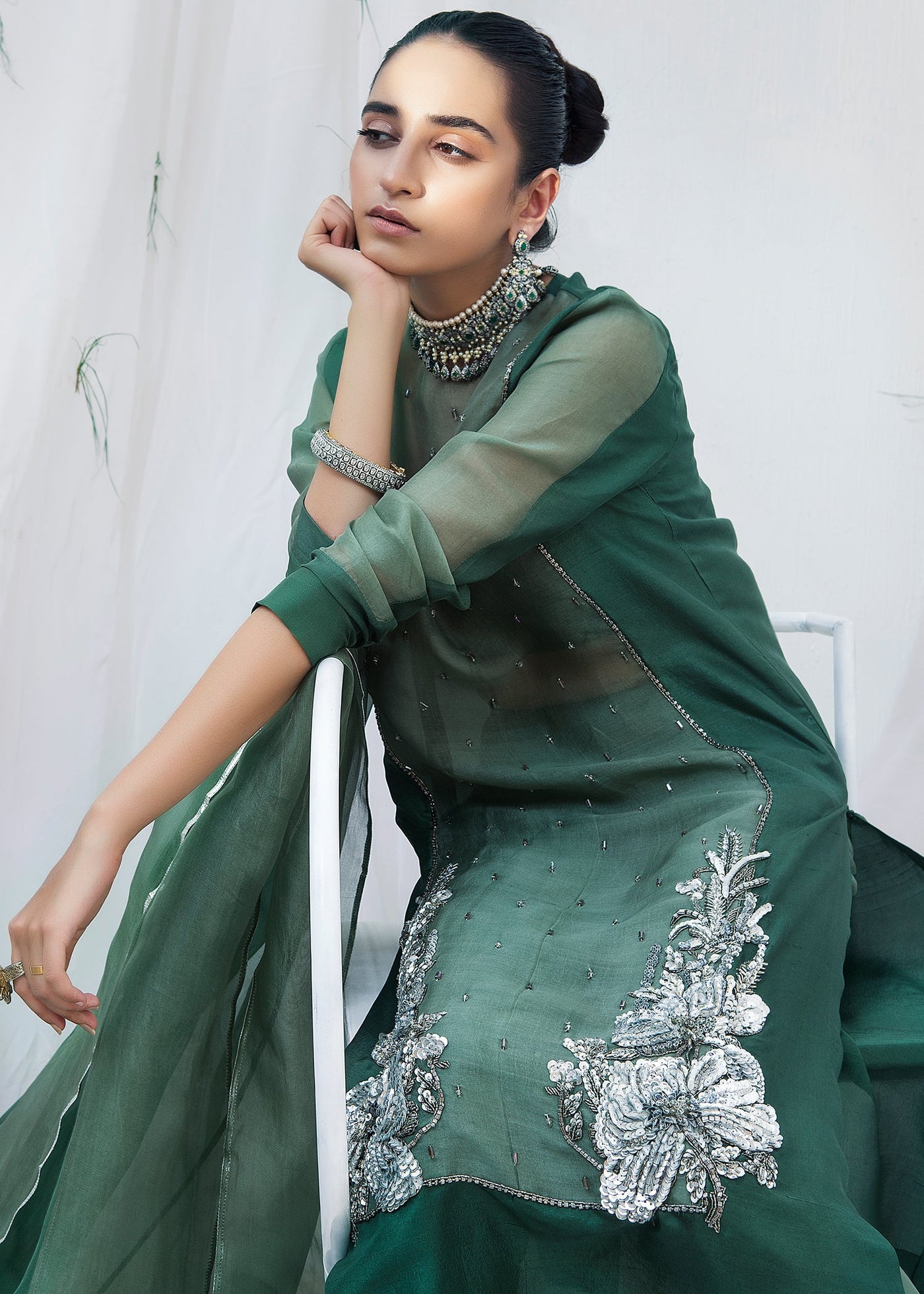 Plain Chiffon Dupatta with Trimmings