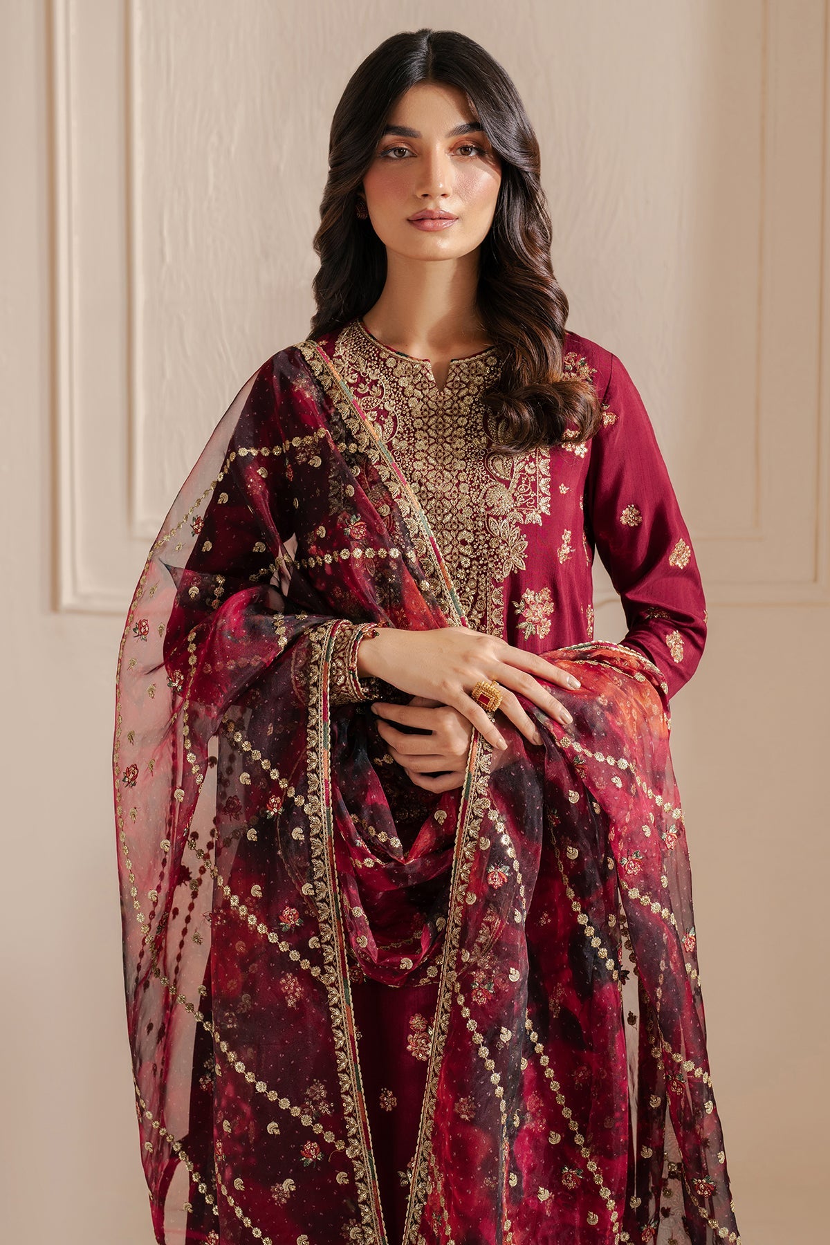 Embroidered Raw Silk Ur-7052