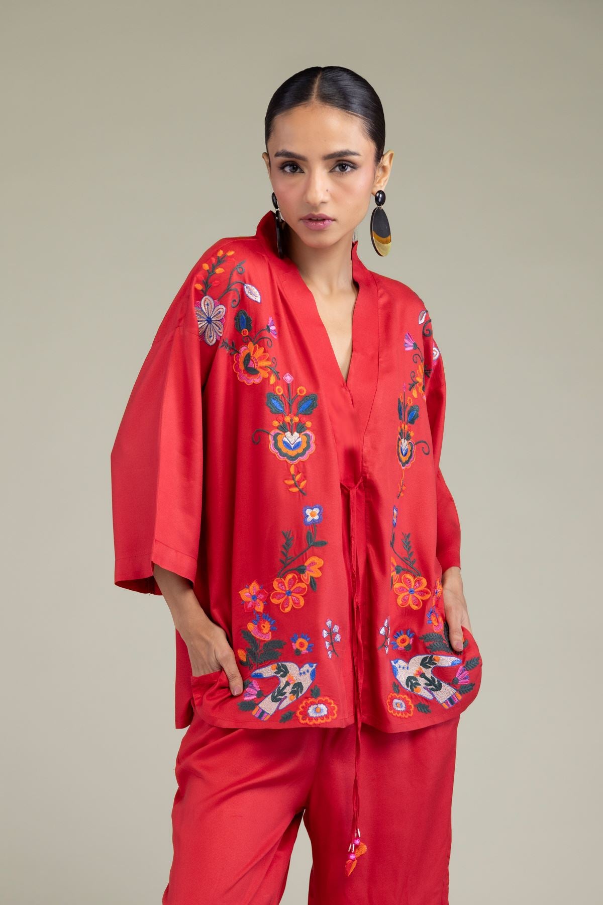 Red V-Neck Blouse