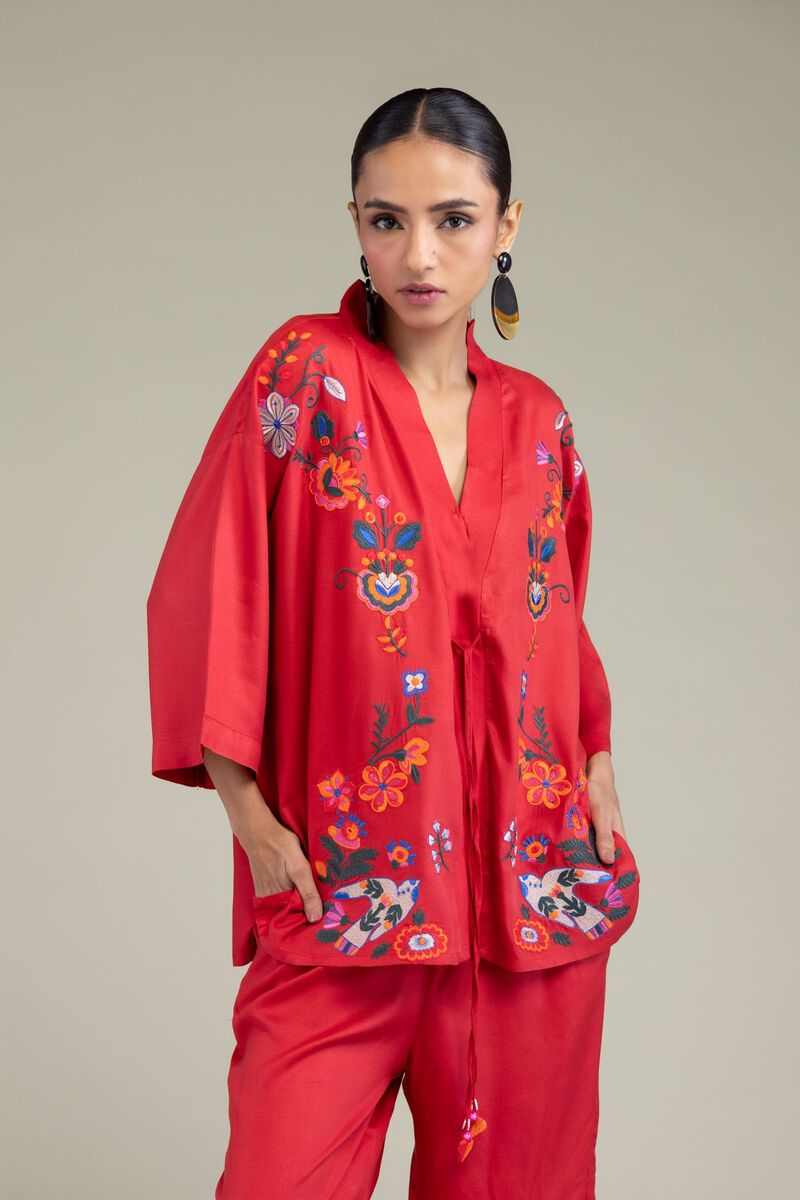 Red V-Neck Blouse