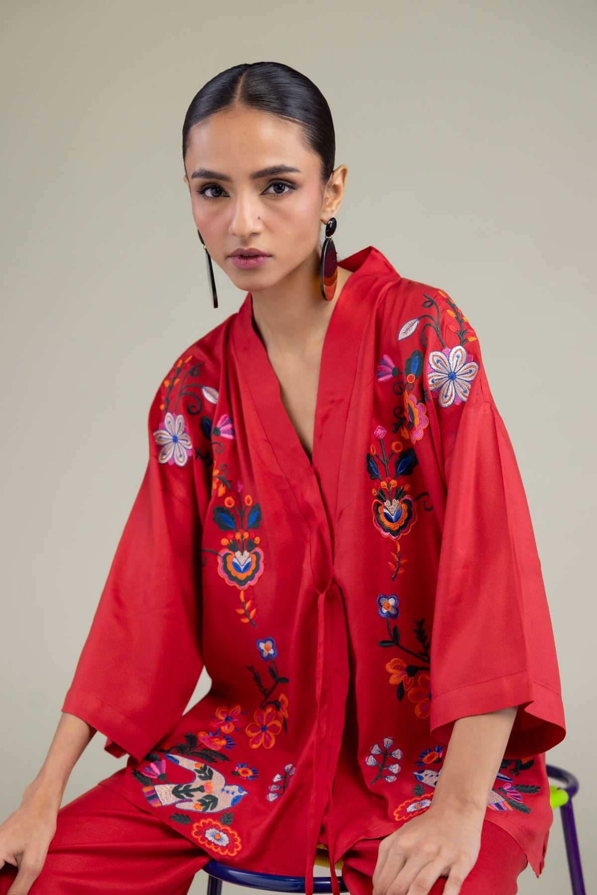 Red V-Neck Blouse
