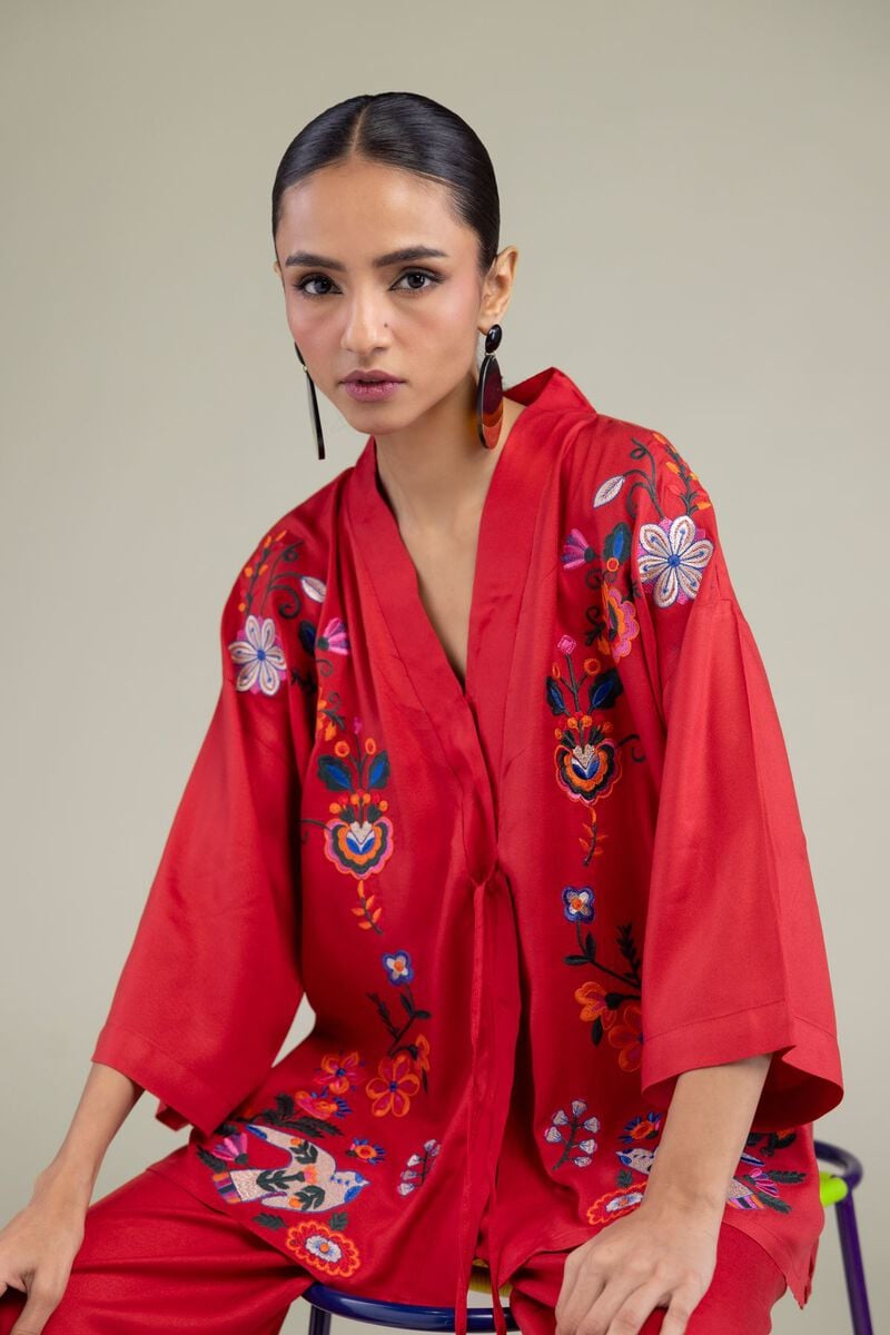 Red V-Neck Blouse
