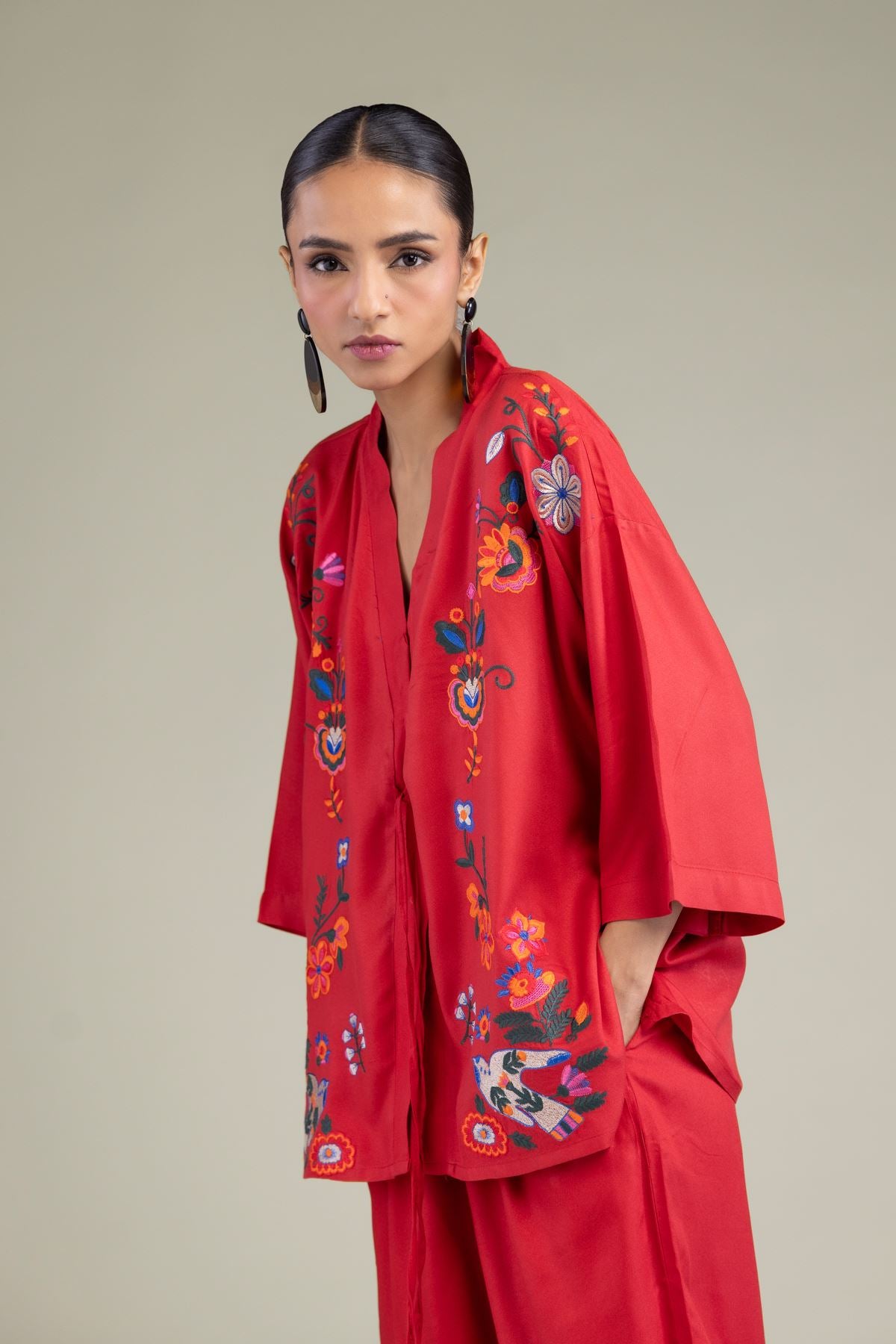 Red V-Neck Blouse
