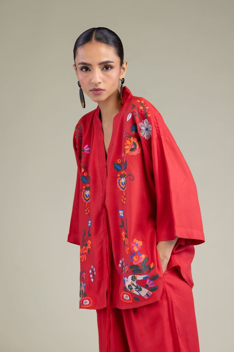 Red V-Neck Blouse