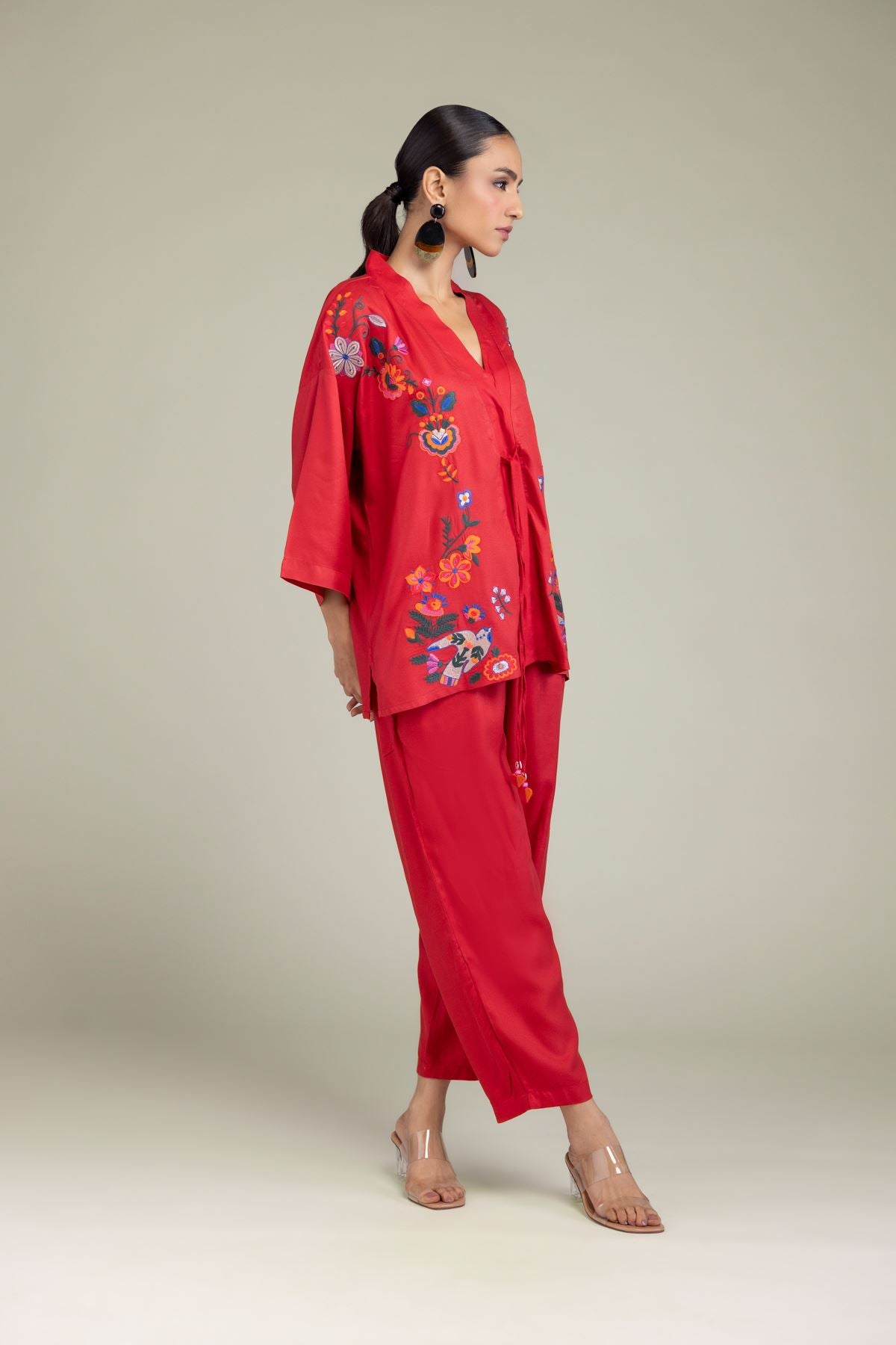 Red V-Neck Blouse