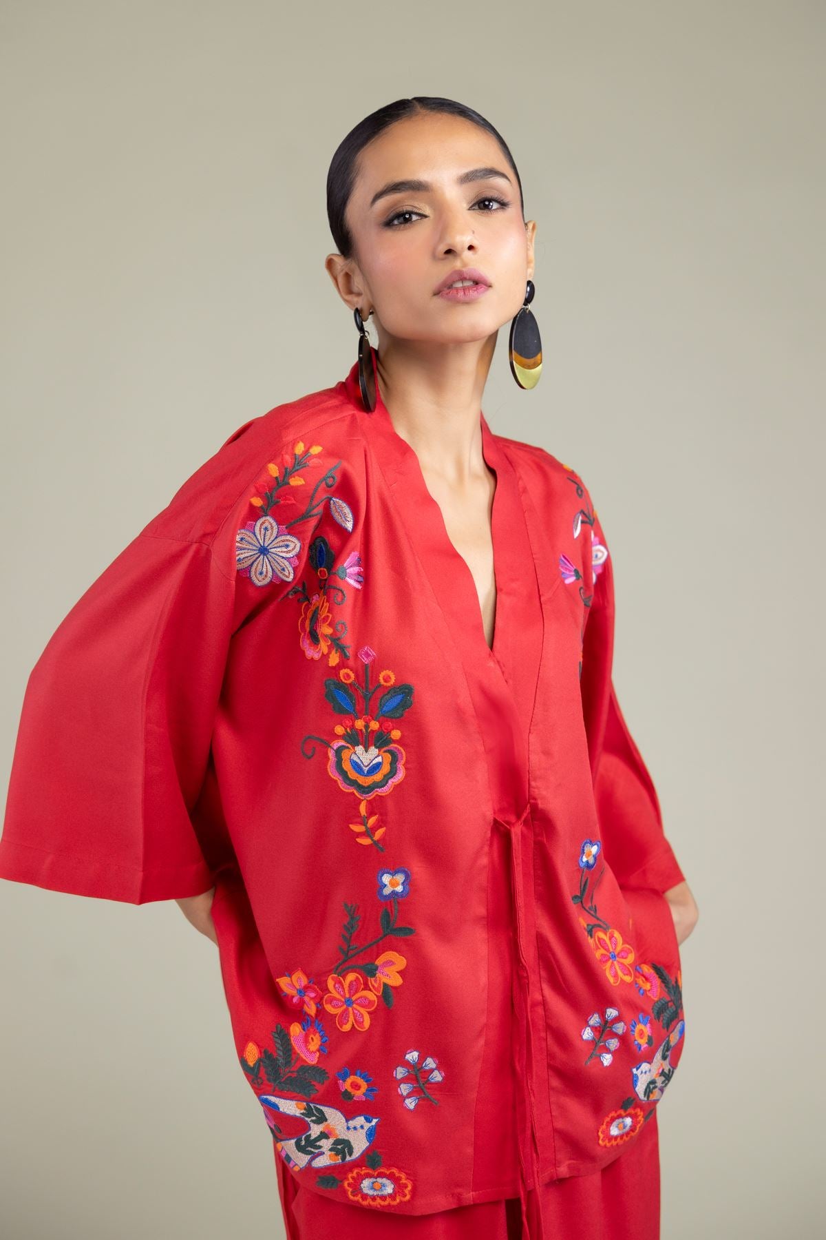 Red V-Neck Blouse