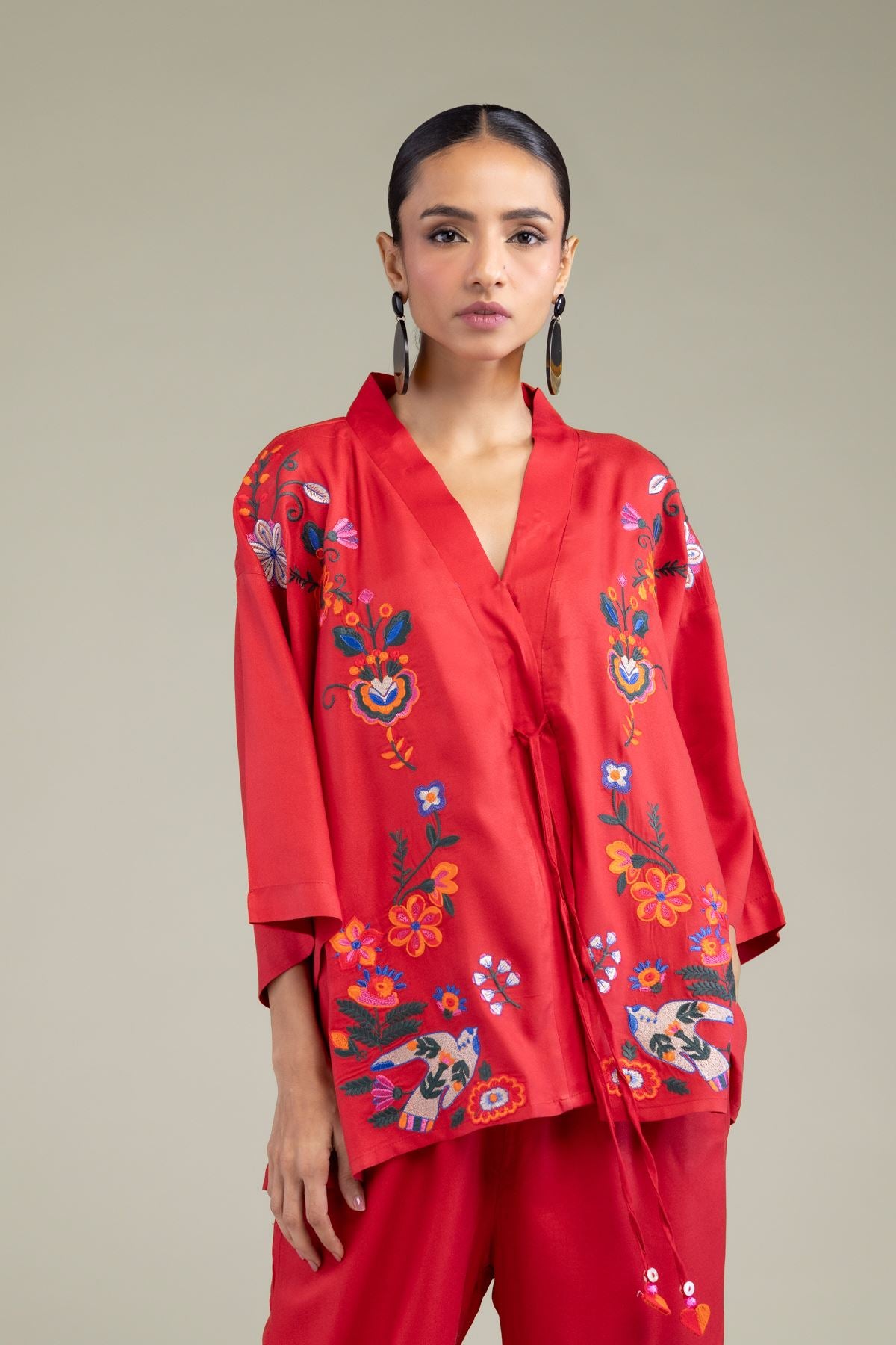 Red V-Neck Blouse